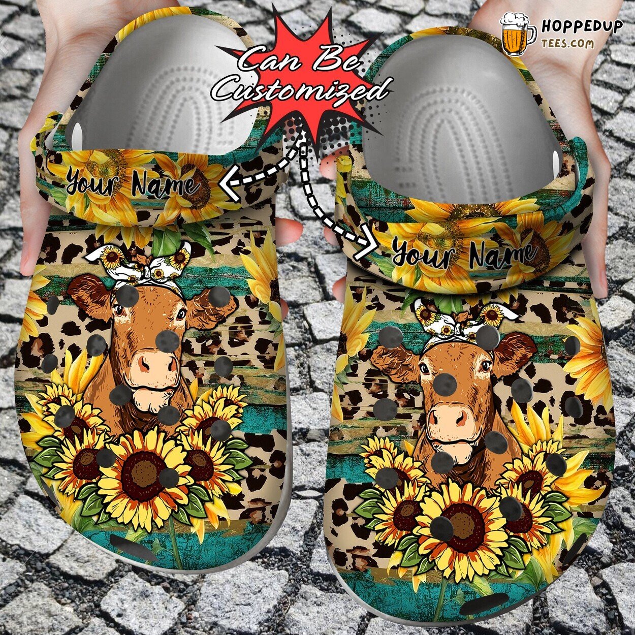 Cute Cow Rustic Sunflower Tea Wood Leopard Custom Clog Shoes