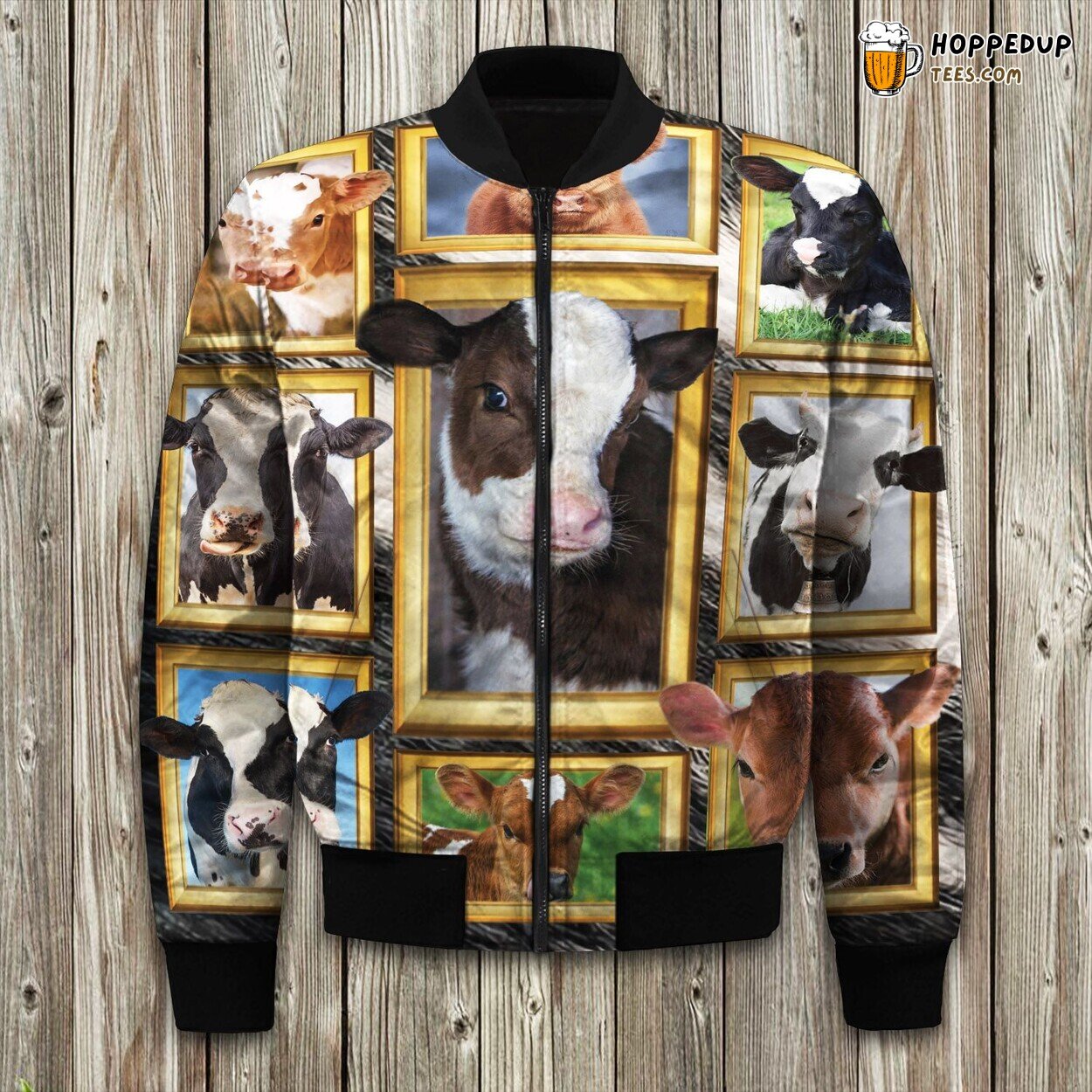 Cute Cows Illustration Winter Bomber Jacket Farm Animal Lover’s Design
