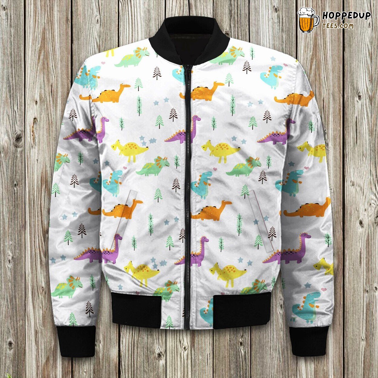Cute Dinosaur Artistry Winter Bomber Jacket Luxuriously Padded Warmth Quality