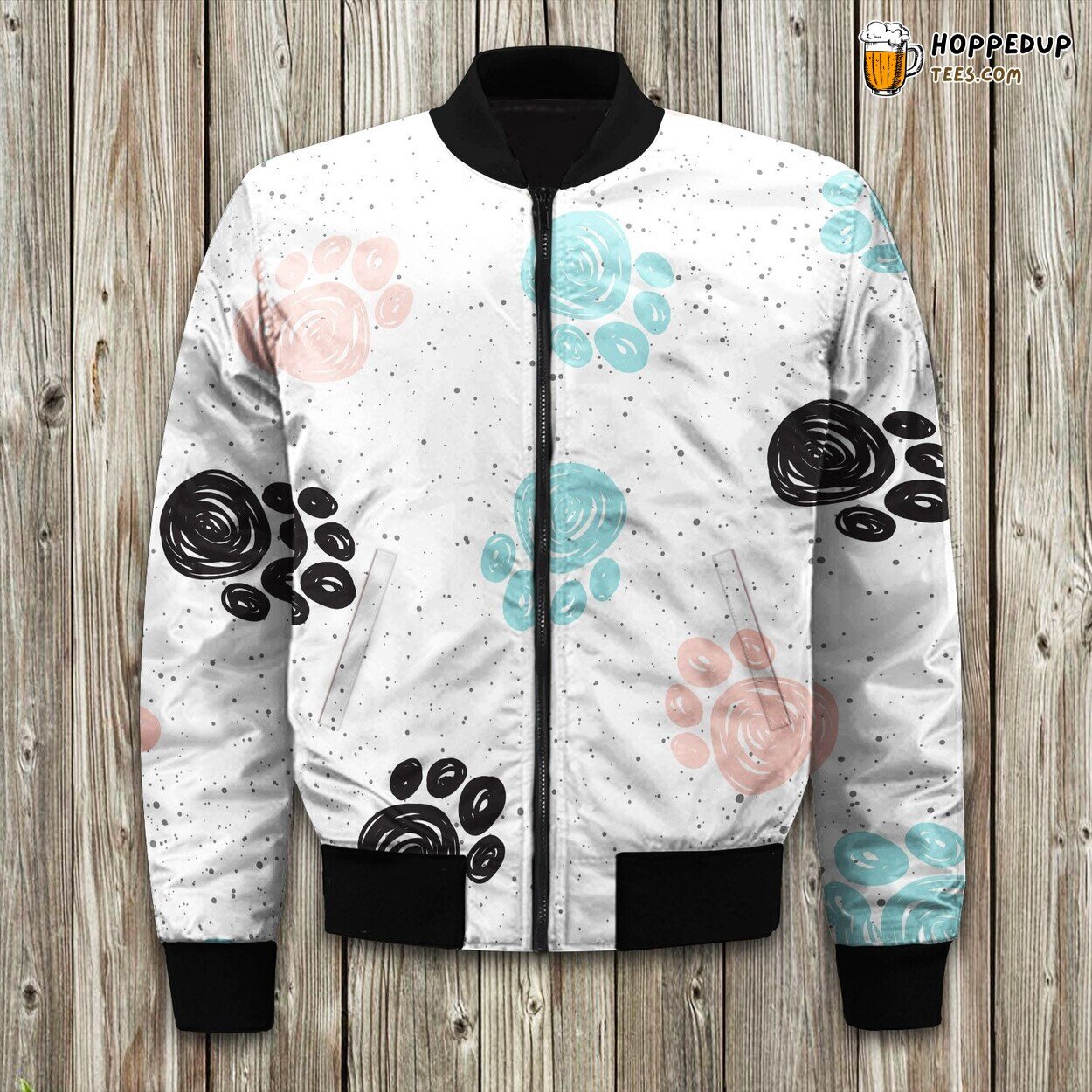 Cute Dog Drawn Paw Print Bomber Jacket