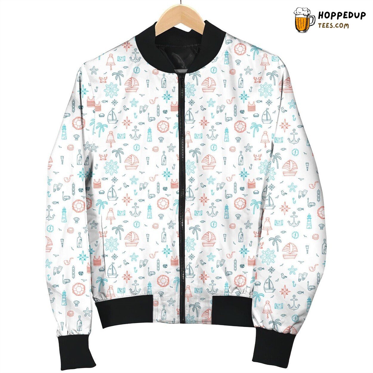 Cute Doodle Drawing For Marine Texture Bomber Jacket