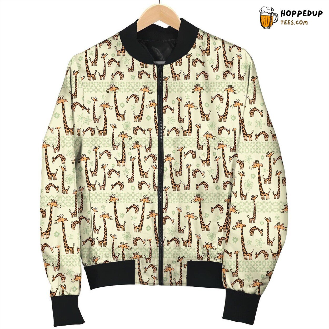 Cute Doodle Giraffe With Floral Texture Background Bomber Jacket