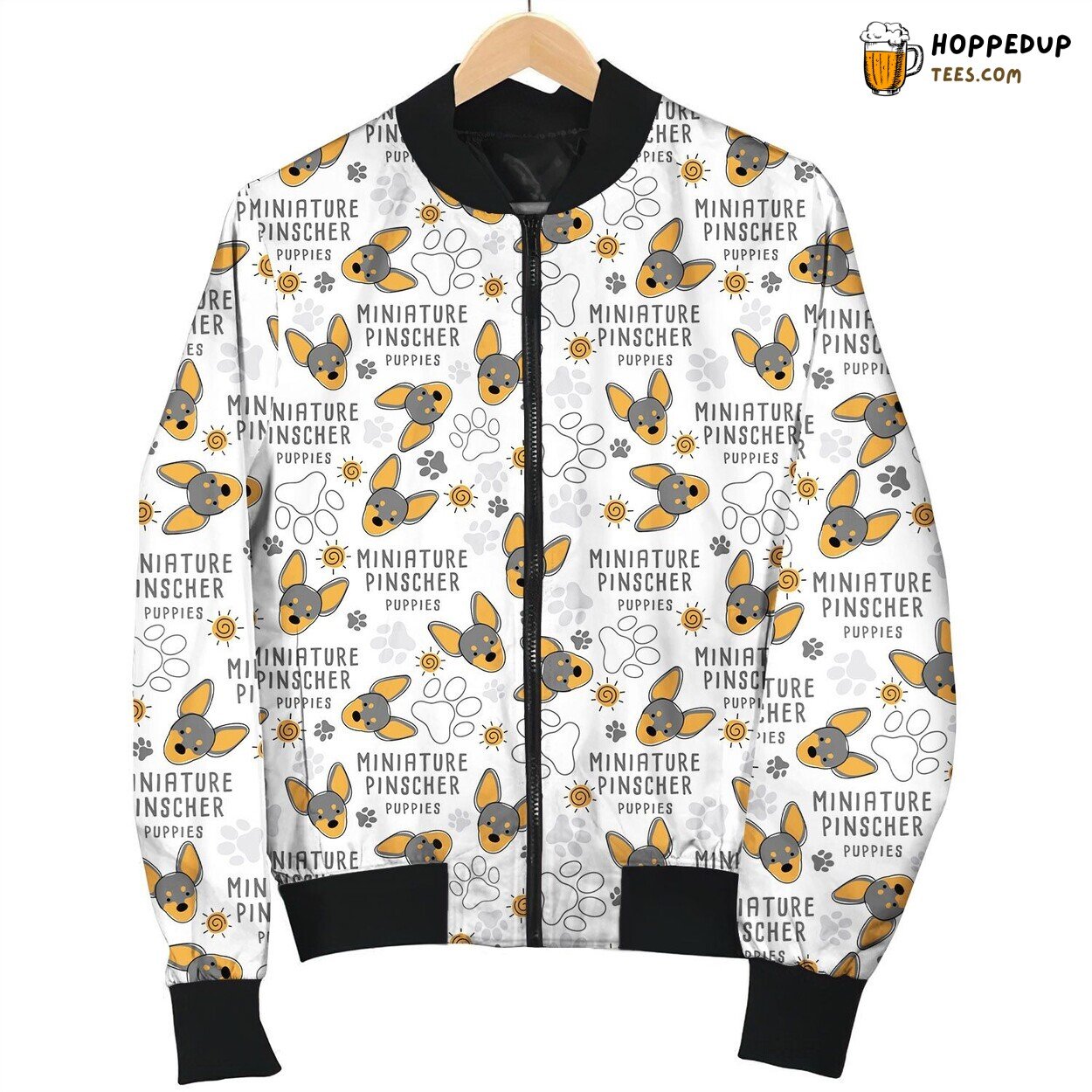 Cute Doodle Miniature Pinscher Face And Paw Bomber Jacket