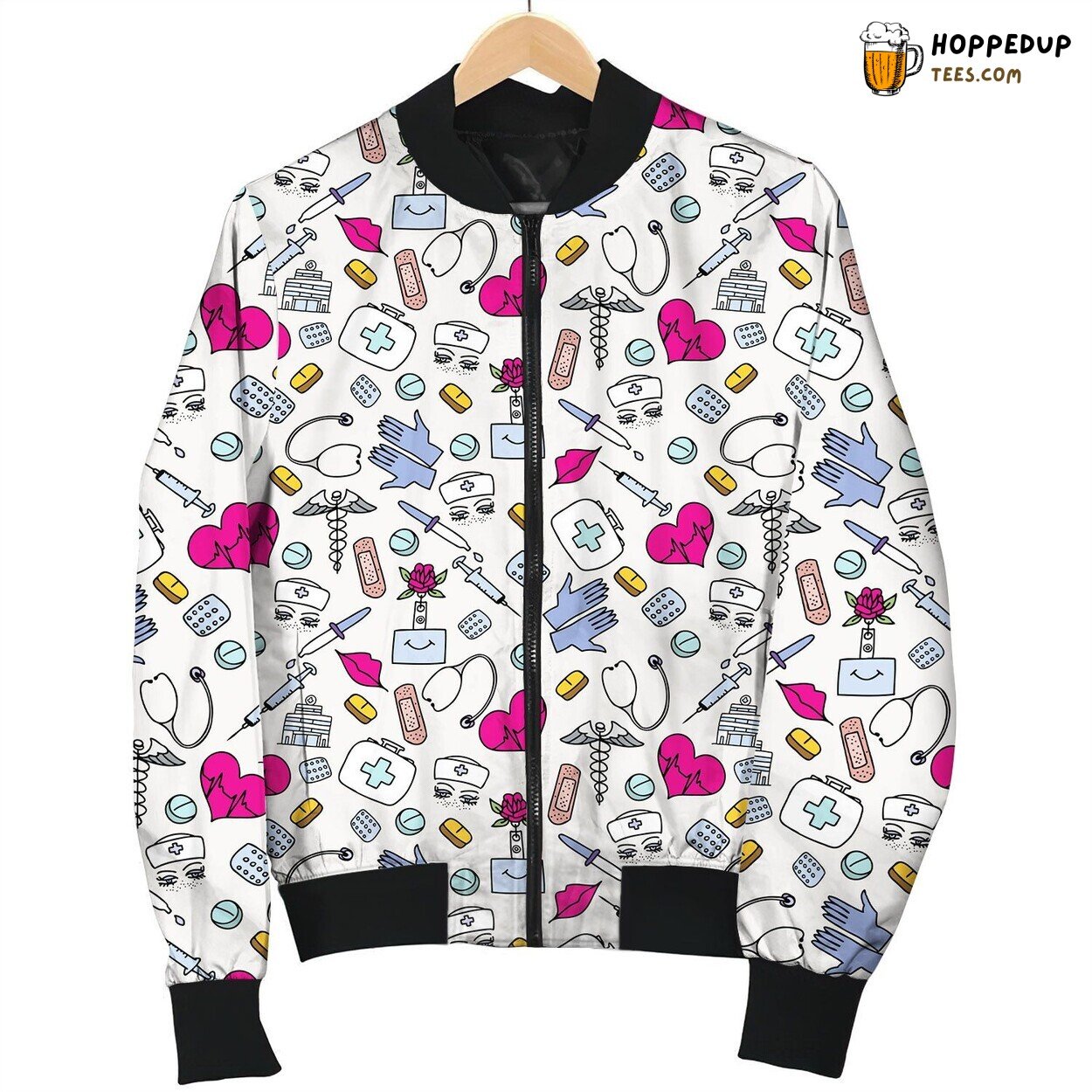 Cute Doodle Nurse Iteams Bomber Jacket
