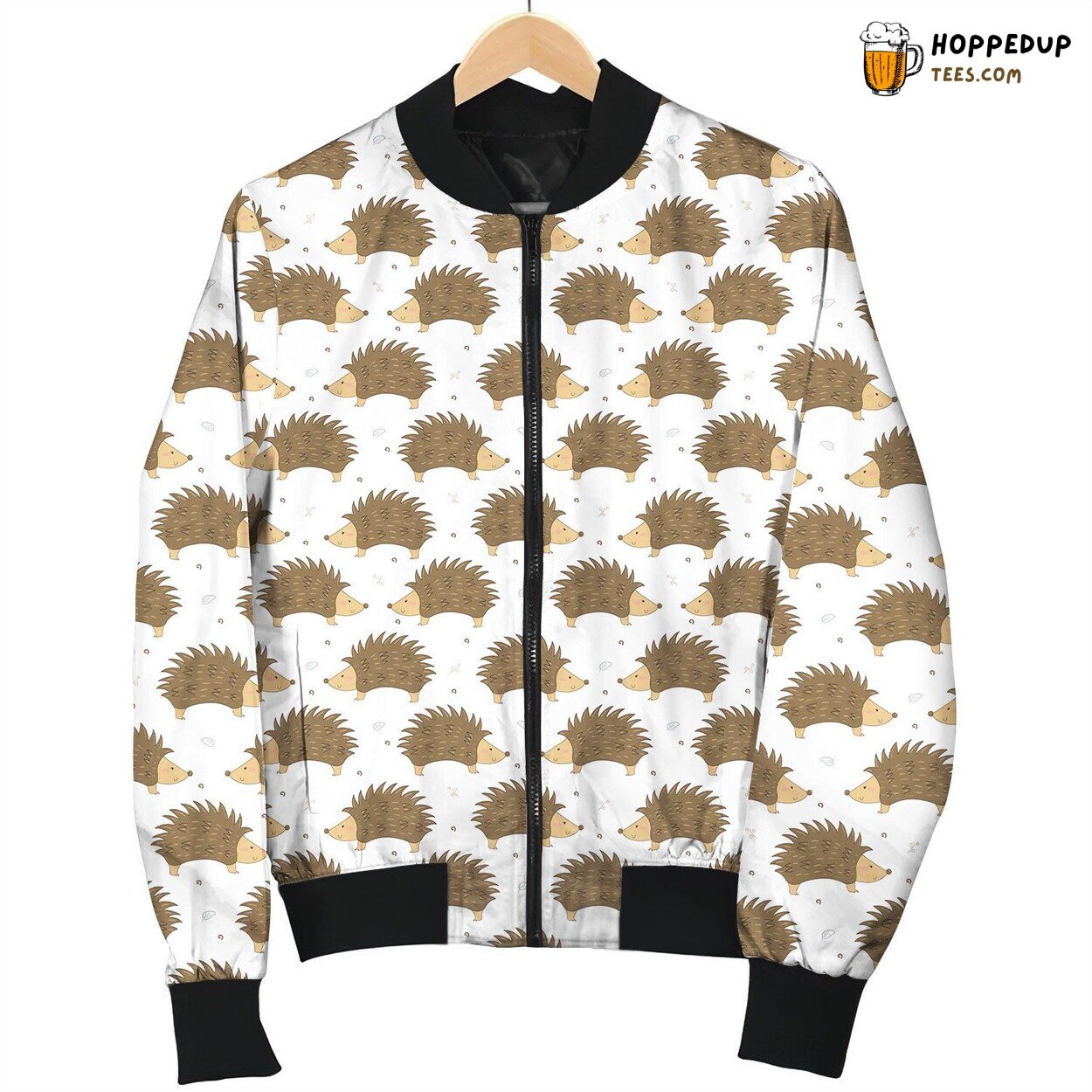 Cute Drawing Brown Hedgehog Texture Bomber Jacket