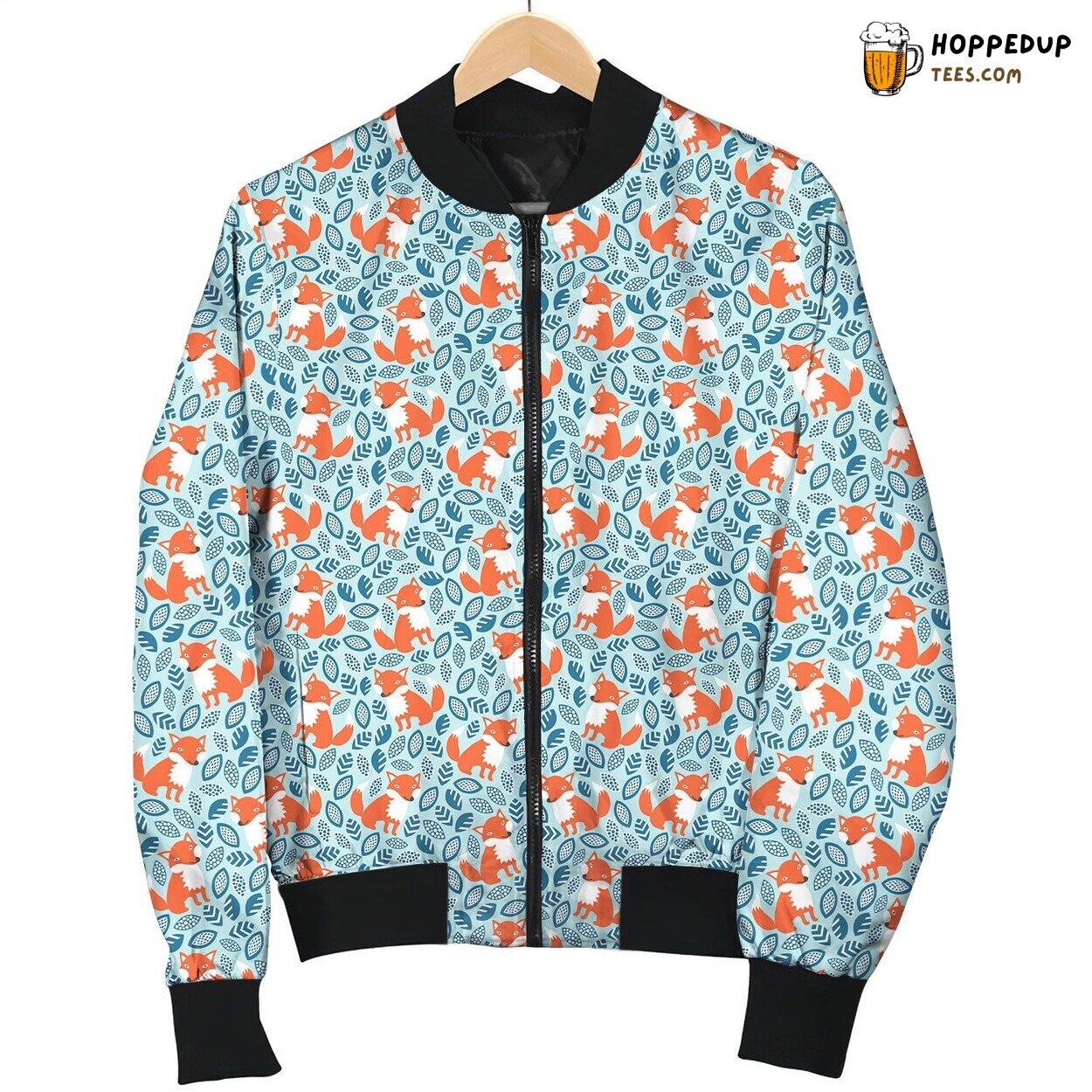 Cute Drawing Fox With Little Leave Seamless Texture Bomber Jacket