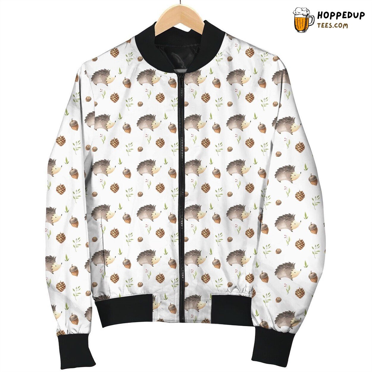 Cute Drwing Hedgehog And Acorn And Pineal Bomber Jacket