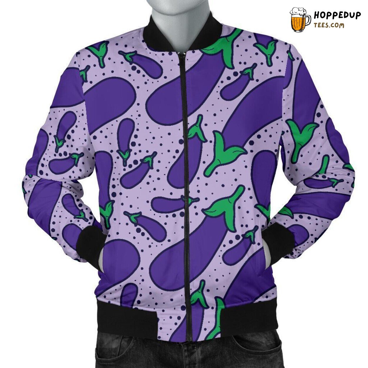 Cute Eggplant Charm Men’s Bomber Jacket Unique Essence Pattern Design Art