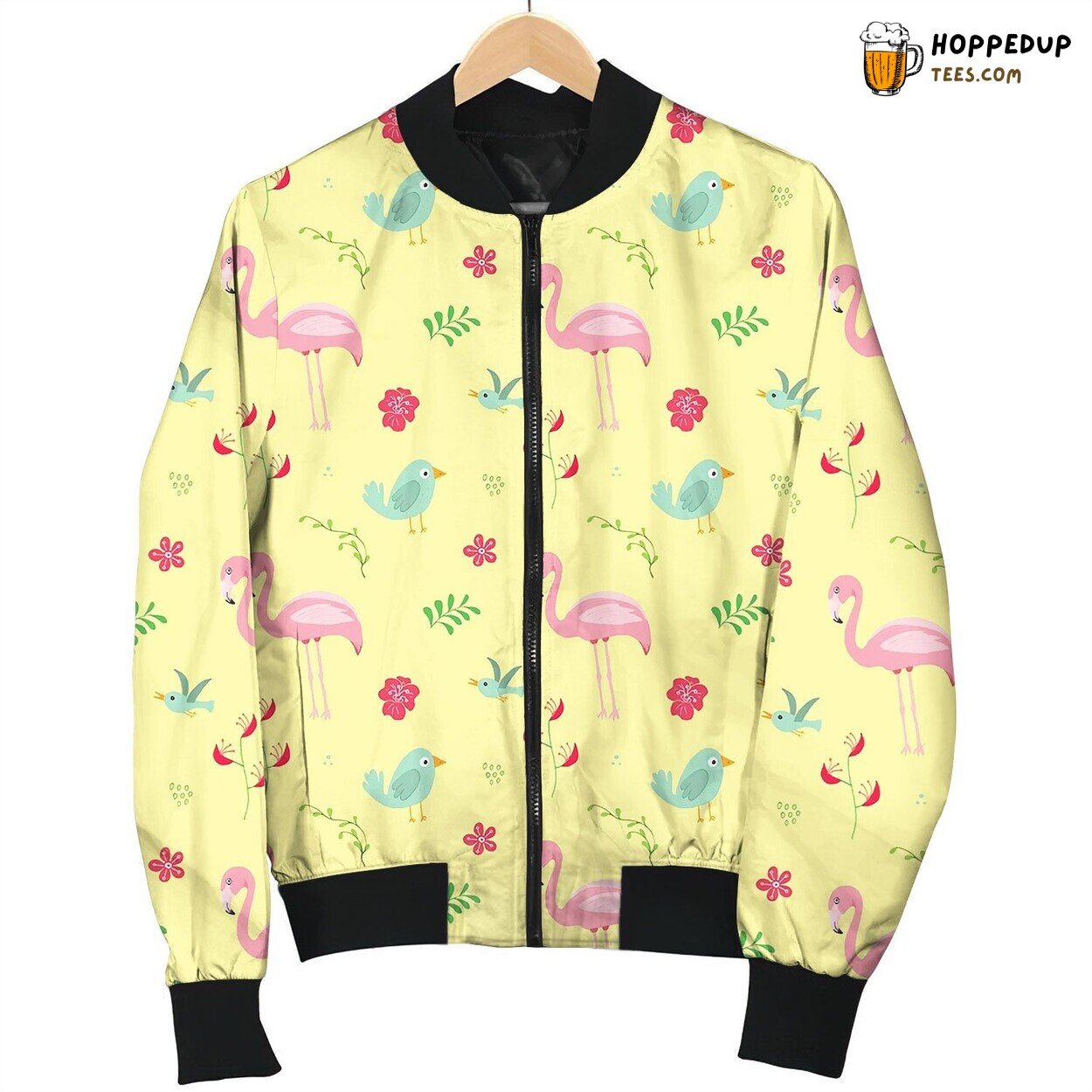 Cute Flamingo And Tropical Plants Seamless Bomber Jacket