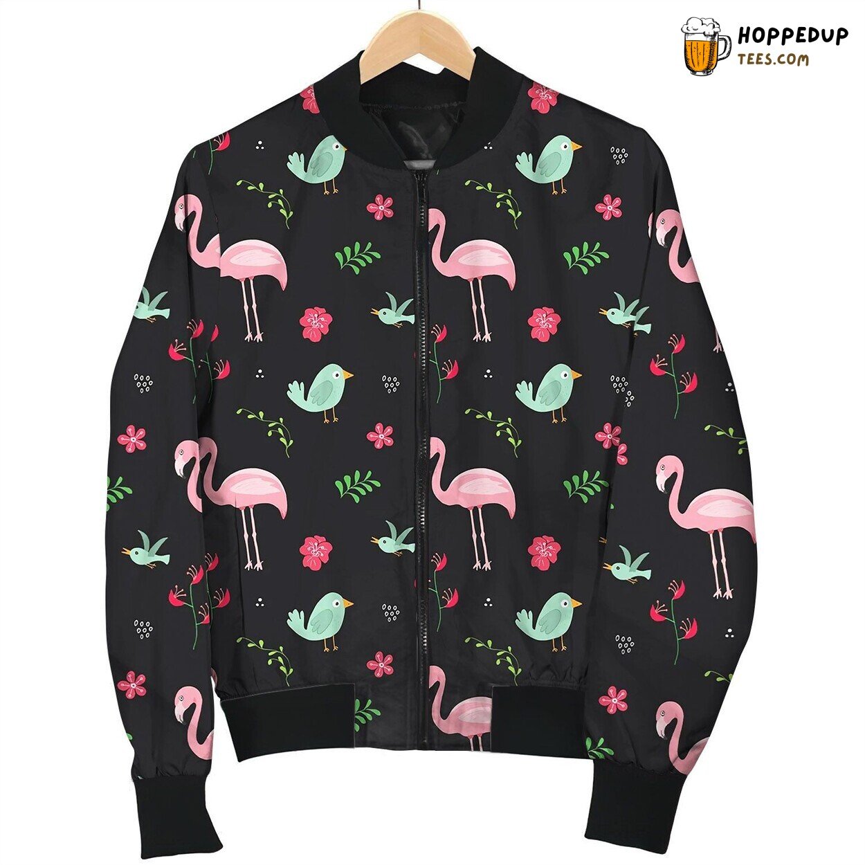 Cute Flamingo And Tropical Plants Seamless Cute Bomber Jacket