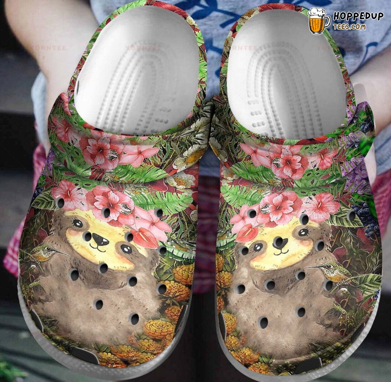Cute Flowers And Sloth Themed Rubber Clog Shoes Comfy Footwear for Nature Fans