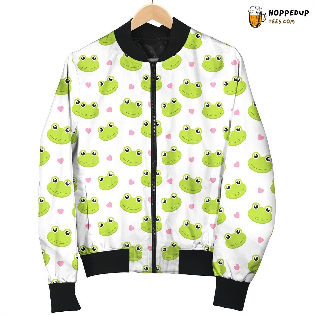 Cute Frog Face And Pink Heart Bomber Jacket