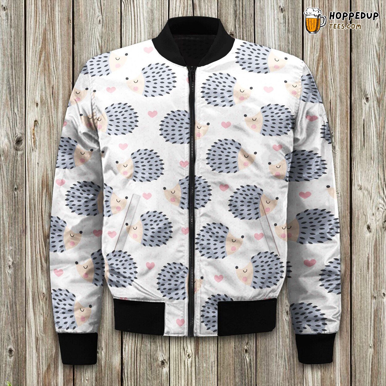 Cute Grey Hedgehog Bomber Jacket Winter’s Quirky Forest Creature Charm