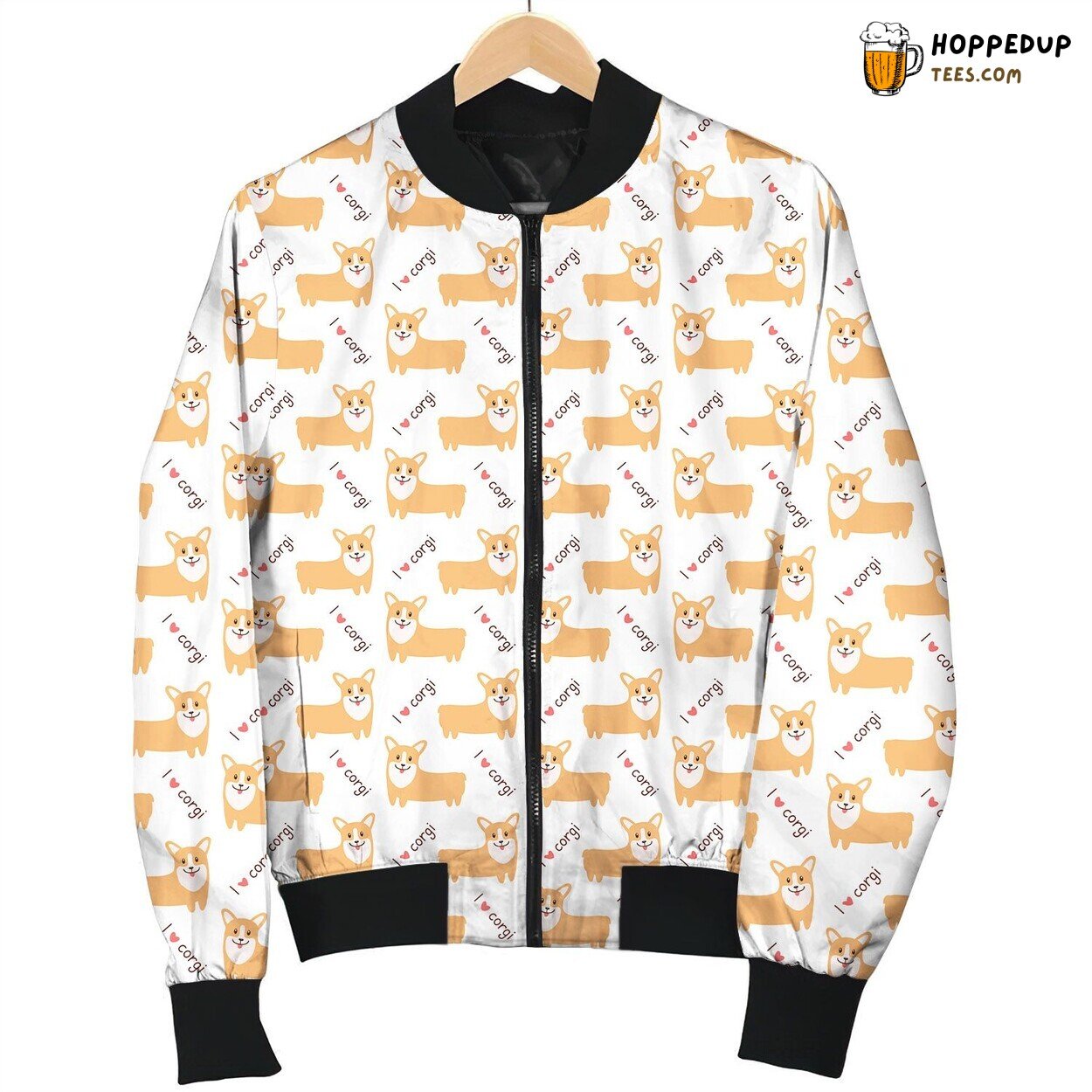Cute I Love Corgi Seamless With Lovely Smiling Dog Bomber Jacket