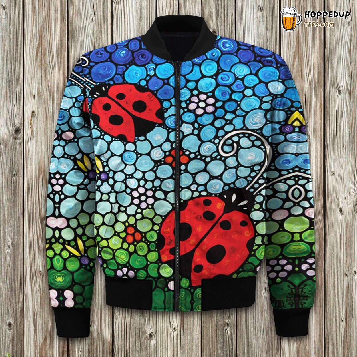 Cute Ladybug Print Winter Bomber Jacket Garden Creature Fashion Elegance