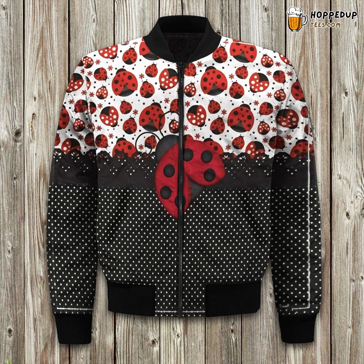 Cute Ladybug Print Winter Bomber Jacket Garden Creature Style Touch