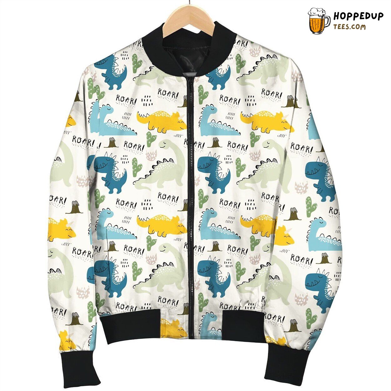Cute Lovely Doodle Smiling Dinosaur And Cactus Bomber Jacket