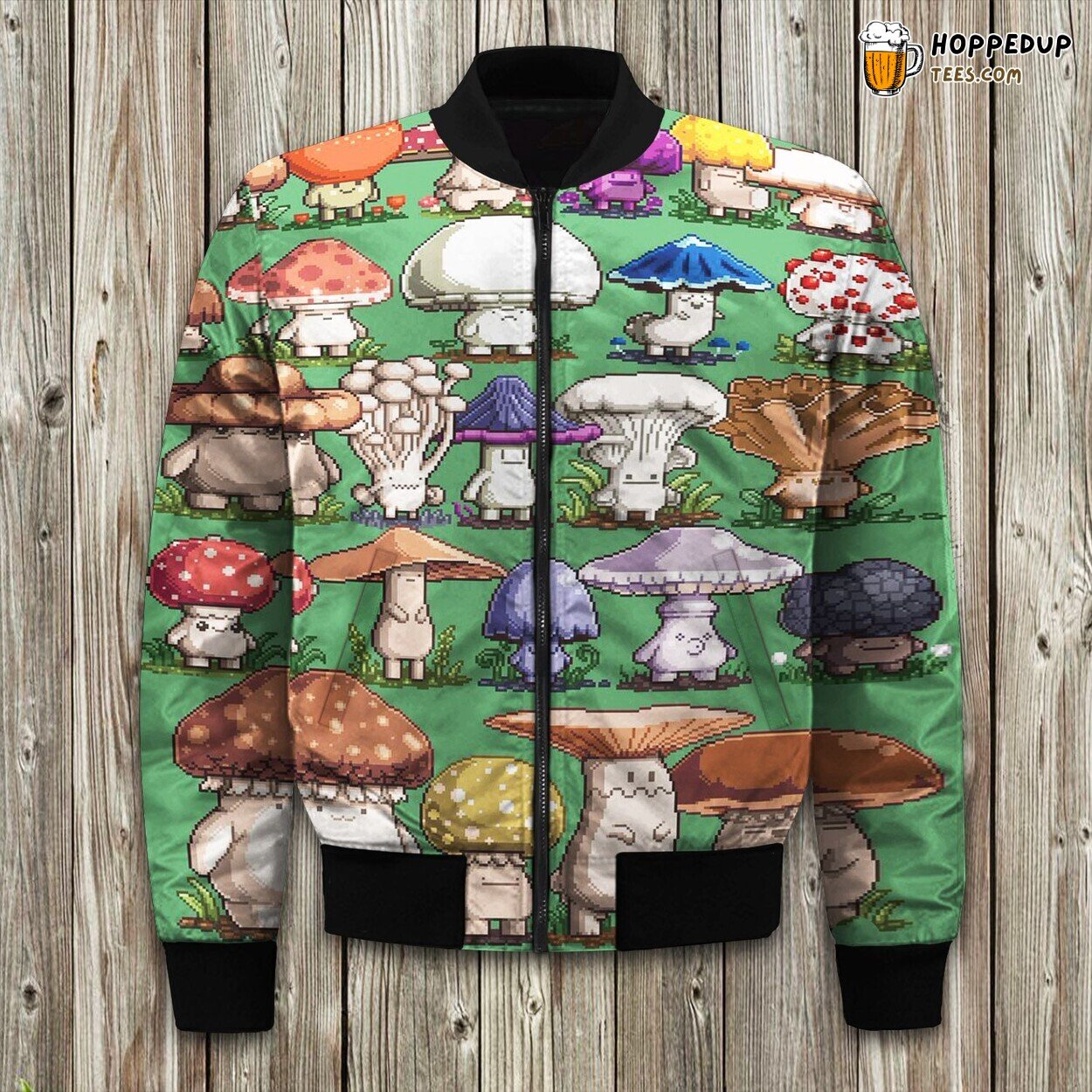 Cute Mushrooms Artistic Winter Bomber Jacket Forest Delight Design