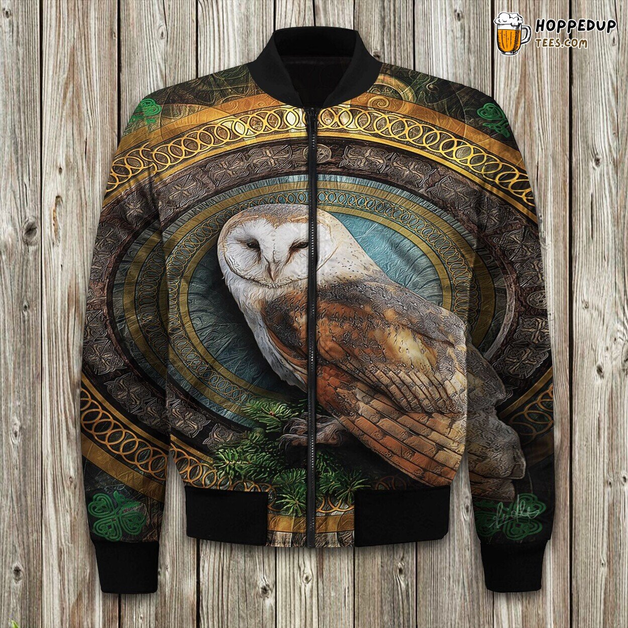 Cute Owl Blackout Thermal Grommet Bomber Jacket