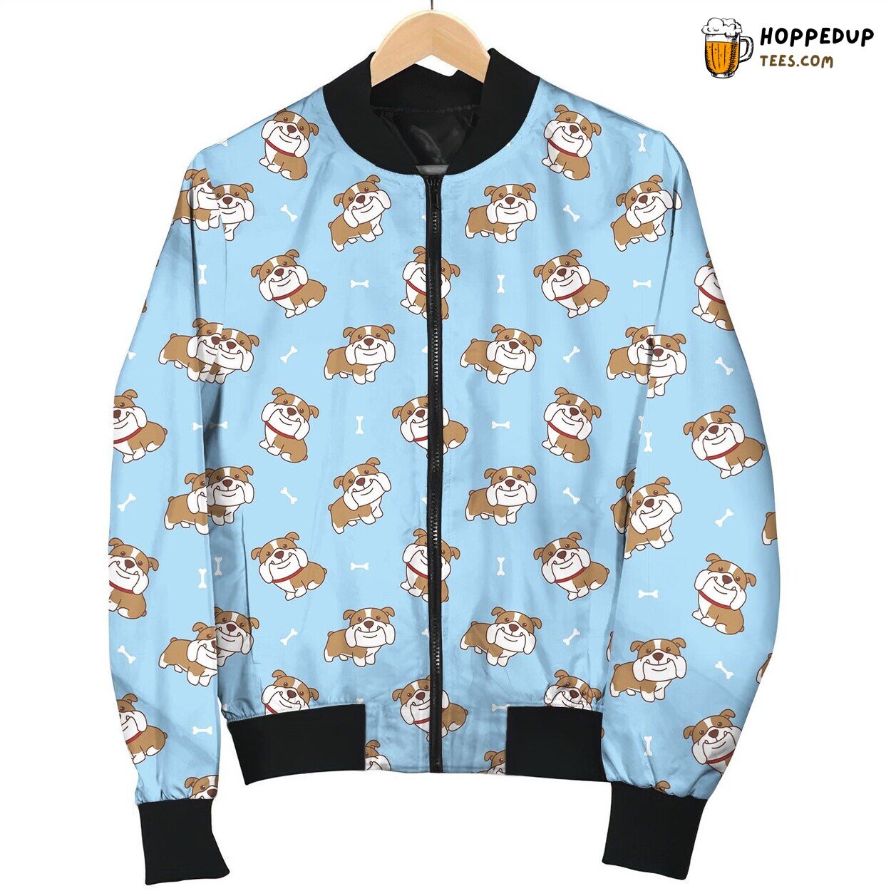 Cute Painting Smiling Bull Dog With Little Bone Bomber Jacket