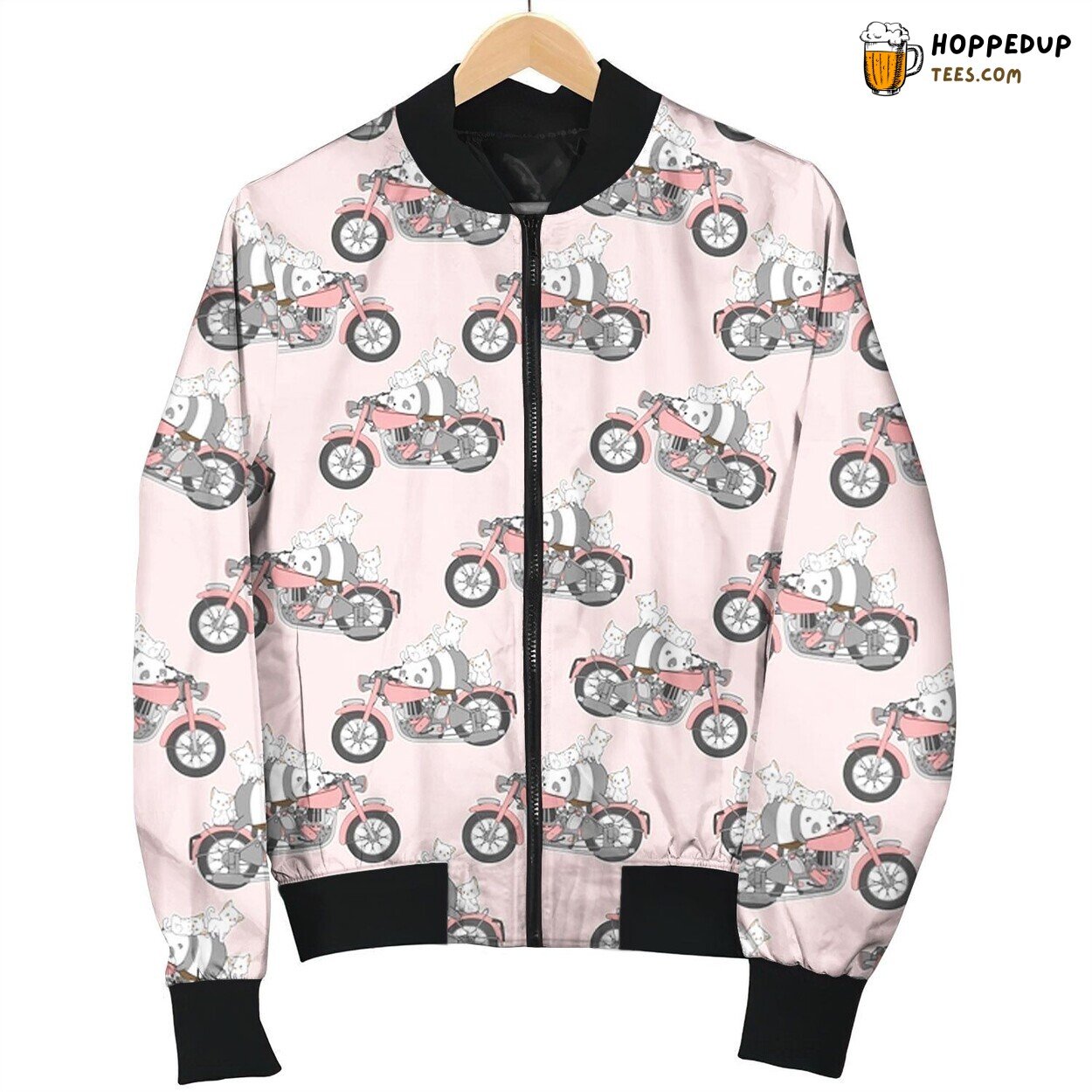 Cute Pink Motorcycle Panda And Kitty Cat Bomber Jacket