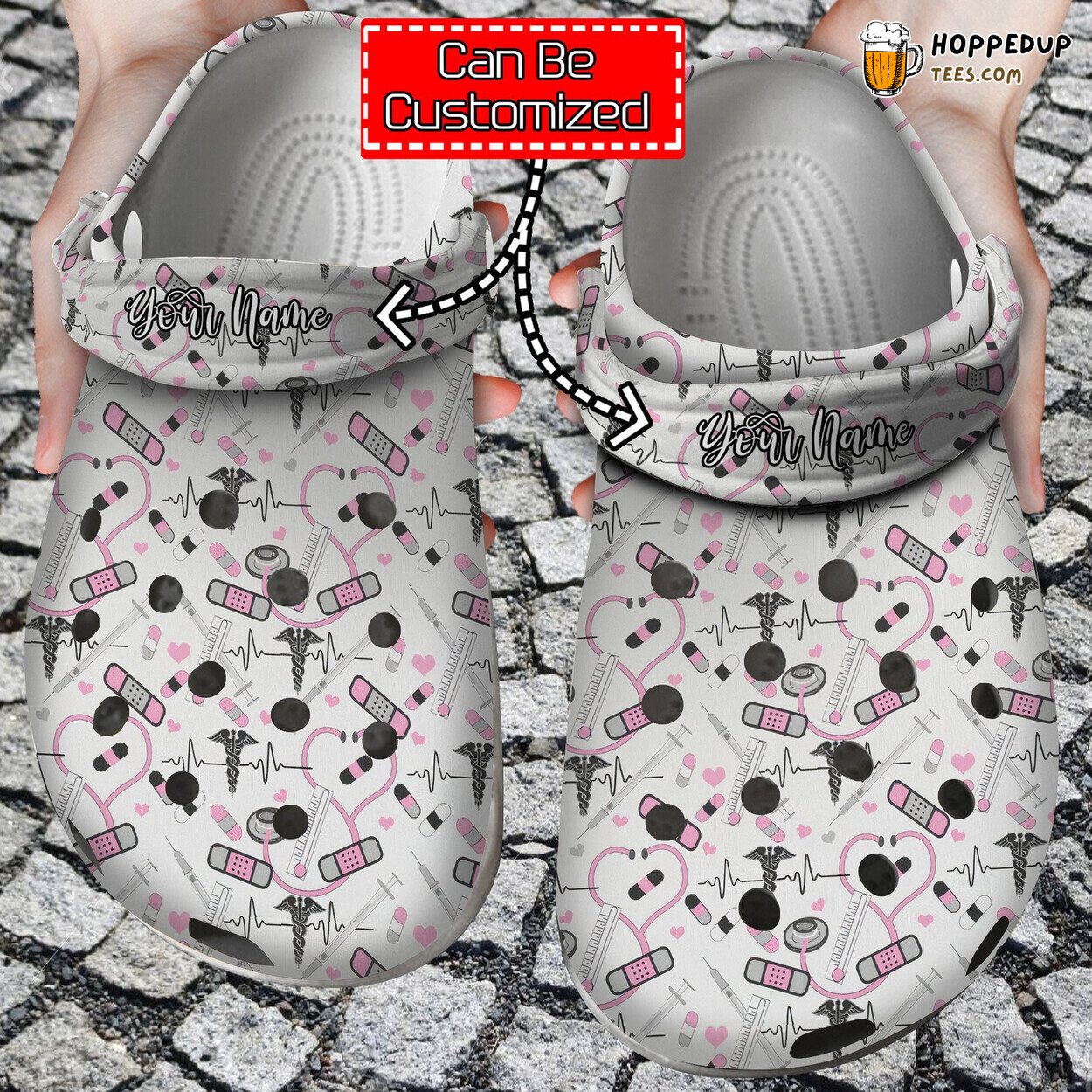 Cute Pink Stethoscope Nurse Theme Comfortable Clogs Healthcare Footwear