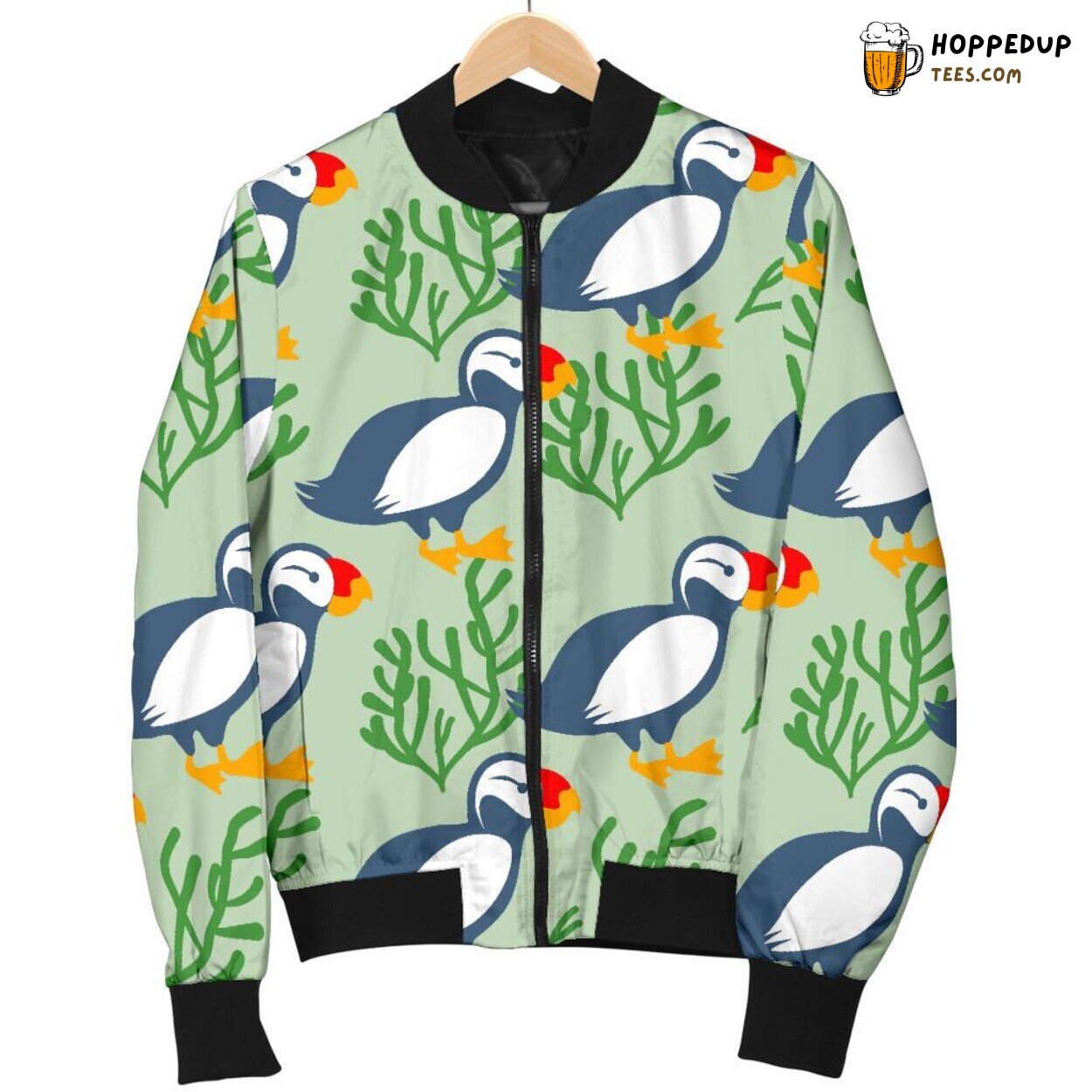 Cute Puffin Whimsical Men’s Bomber Jacket Bird Artistic Charm Design Display