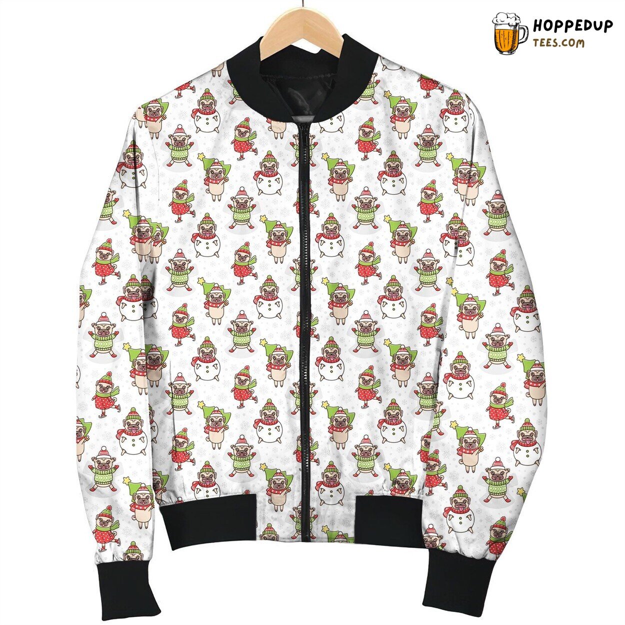 Cute Pug Merry Christmas Bomber Jacket