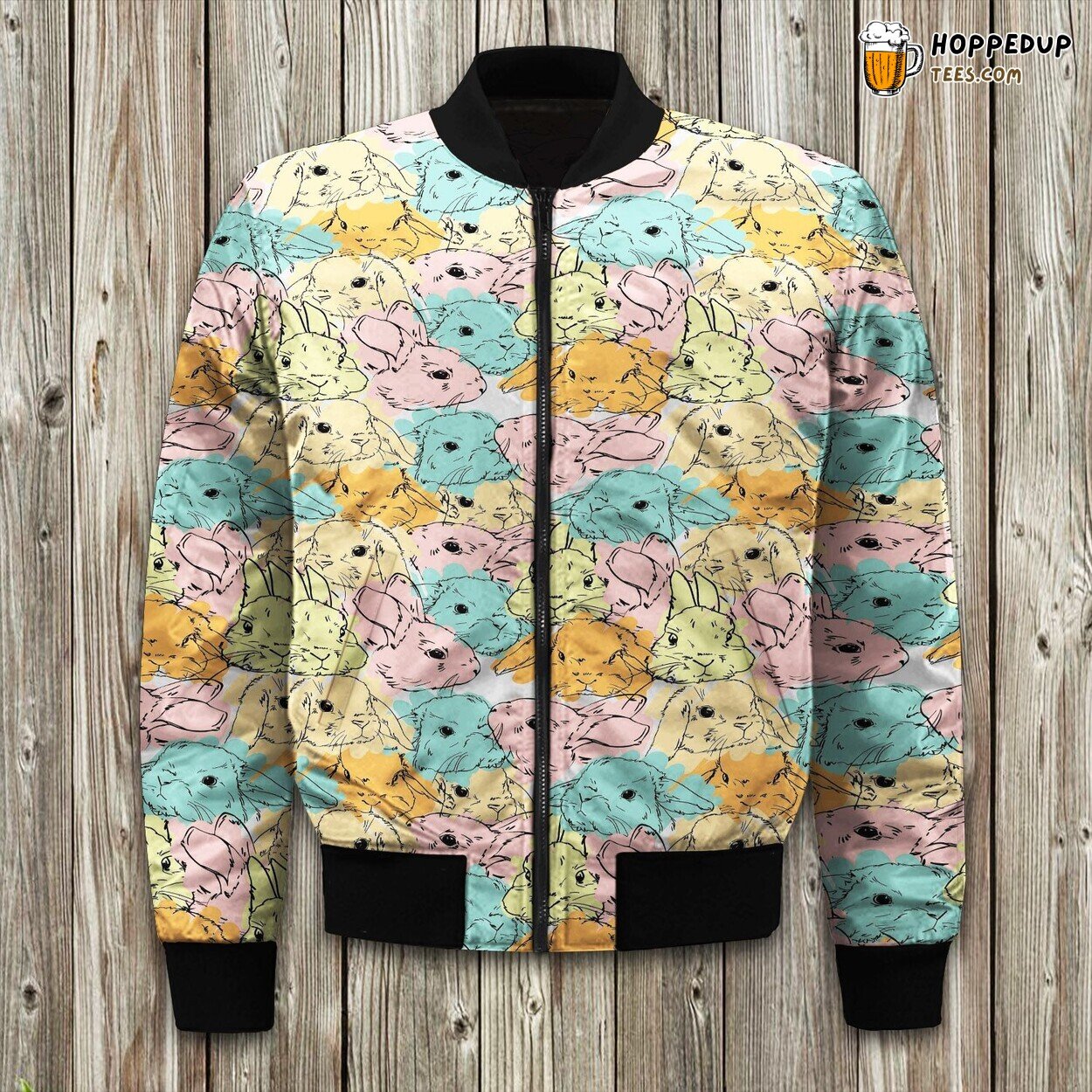 Cute Rabbit Bunny Print Winter Bomber Jacket Fluffy Fashion Statement
