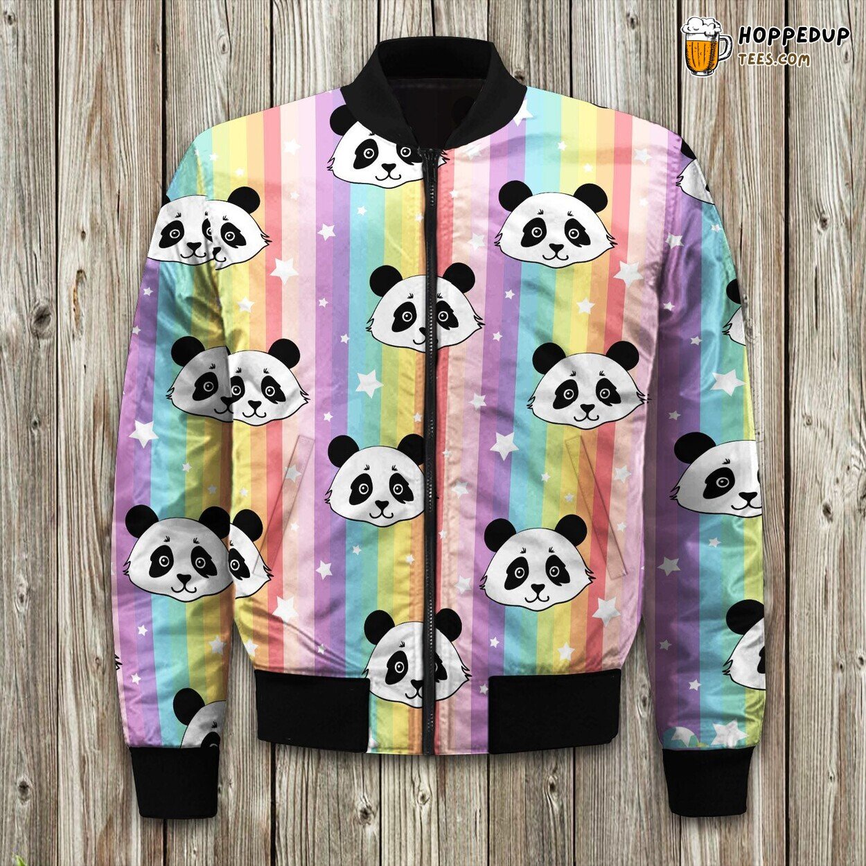 Cute Rainbow Panda Print Winter Bomber Jacket Colorful Animal Lover’s Joy
