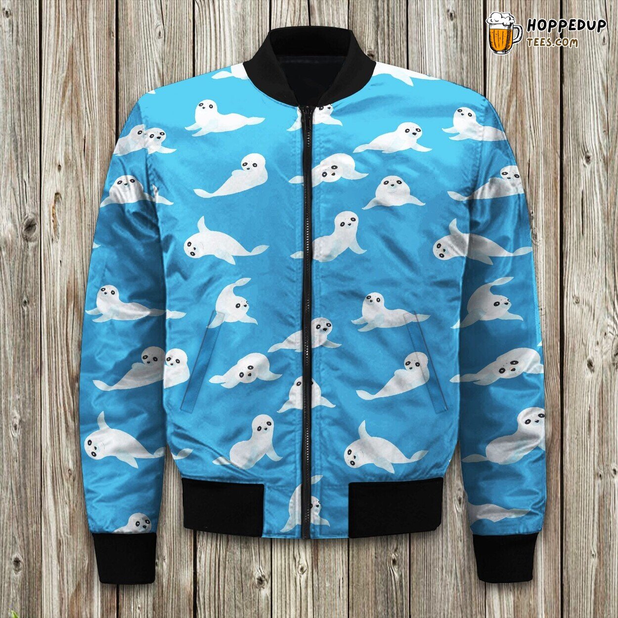 Cute Sea Lion Seal Pattern Background Bomber Jacket