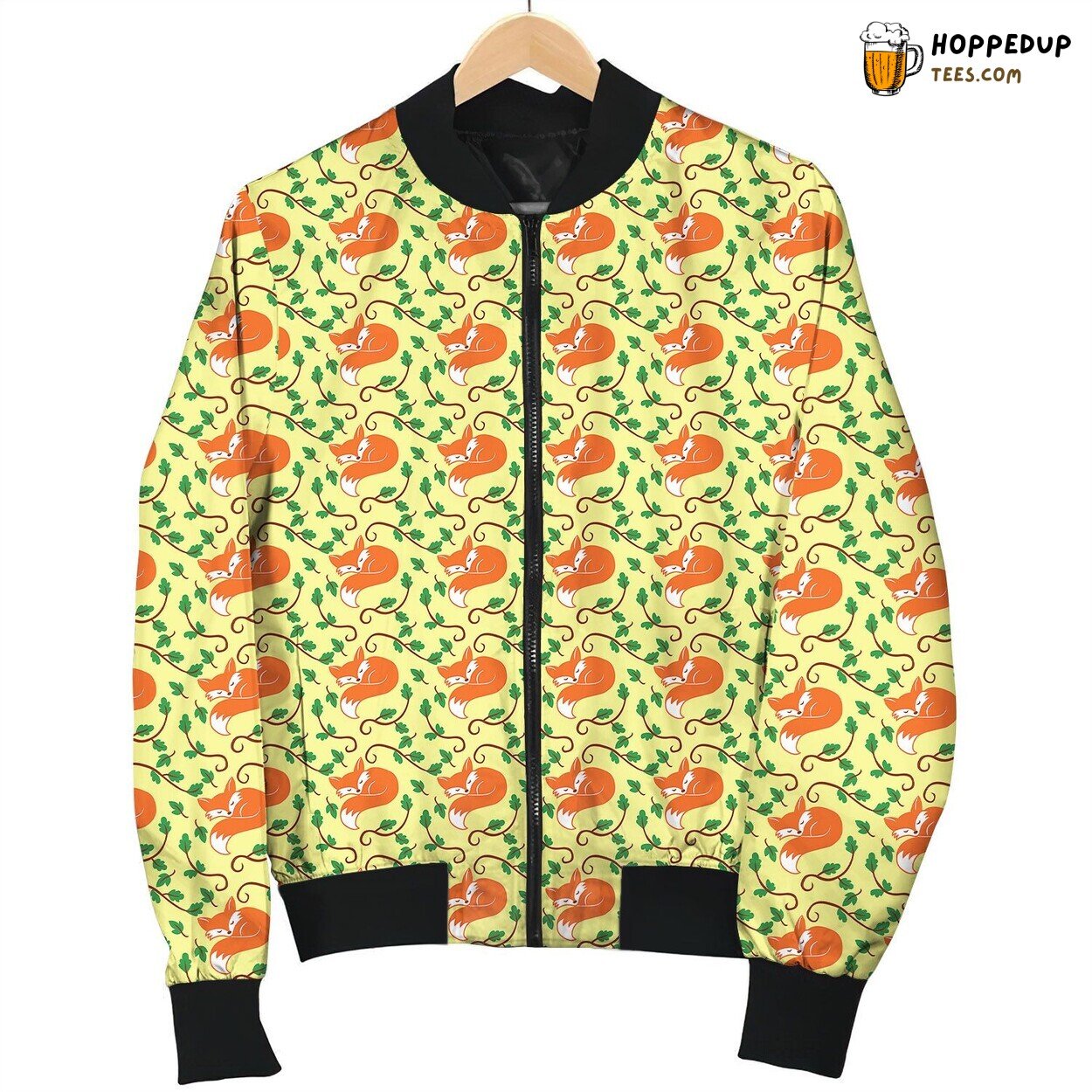 Cute Sleeping Fox With Little Branches Texture Bomber Jacket