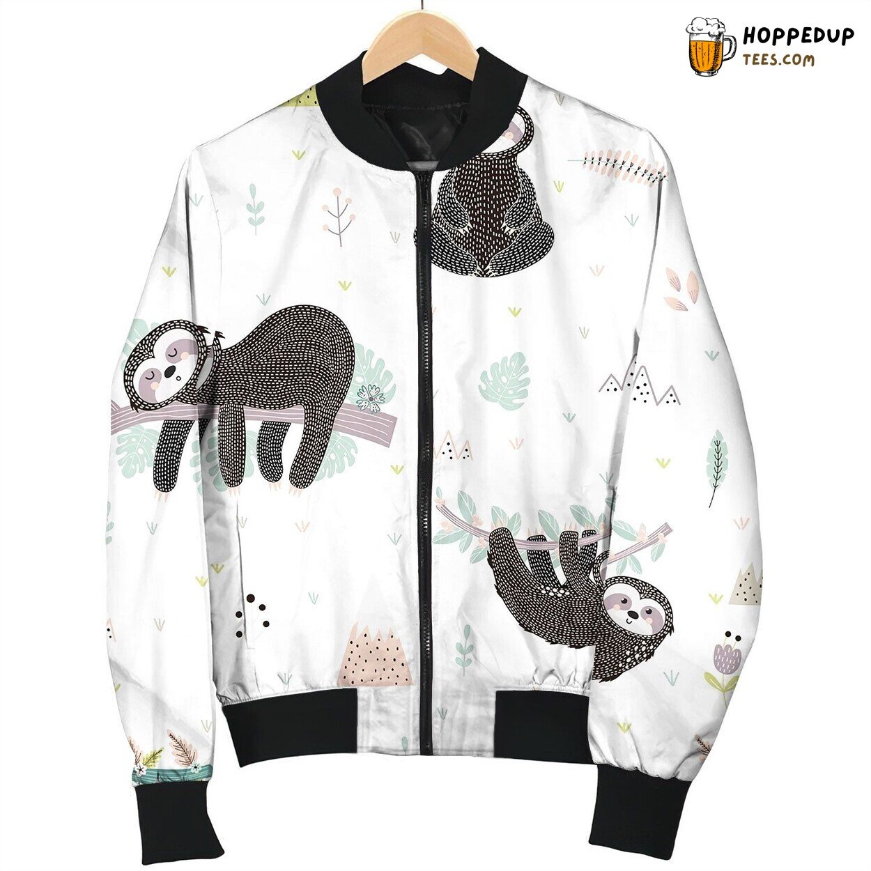Cute Sloth On Branch Seamless Pattern Bomber Jacket