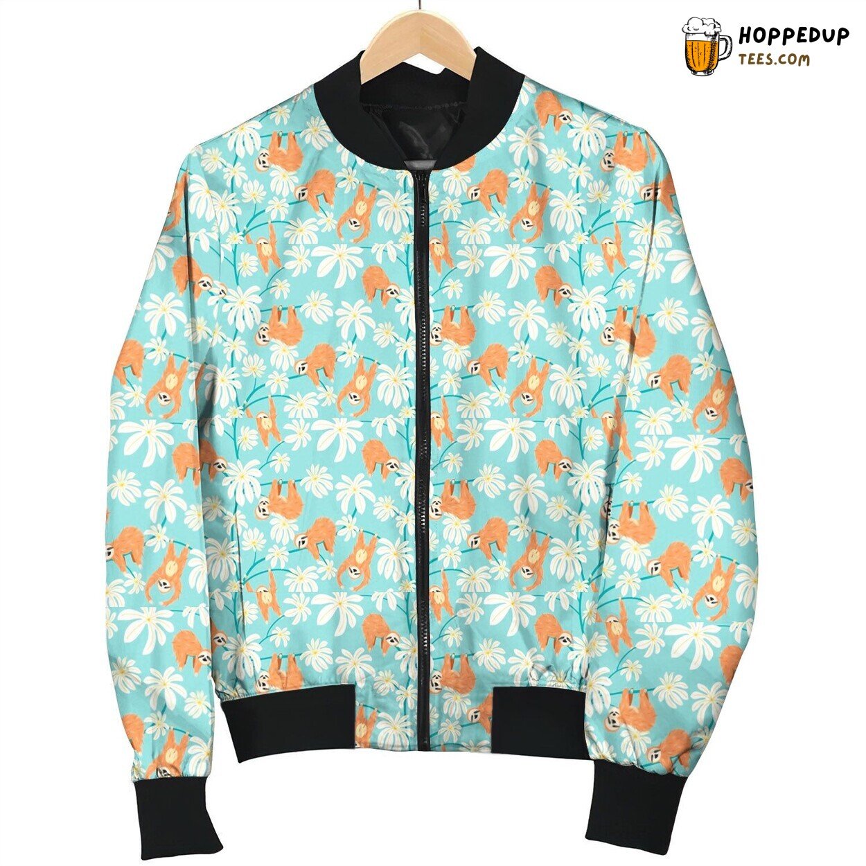 Cute Sloth On Floral Tree Bomber Jacket