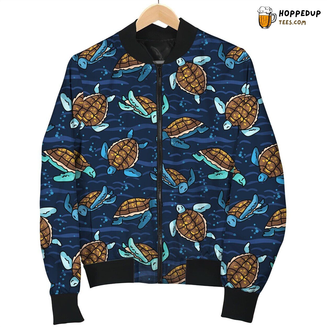 Cute Swimming Group Of Sea Turtle Cartoon Bomber Jacket