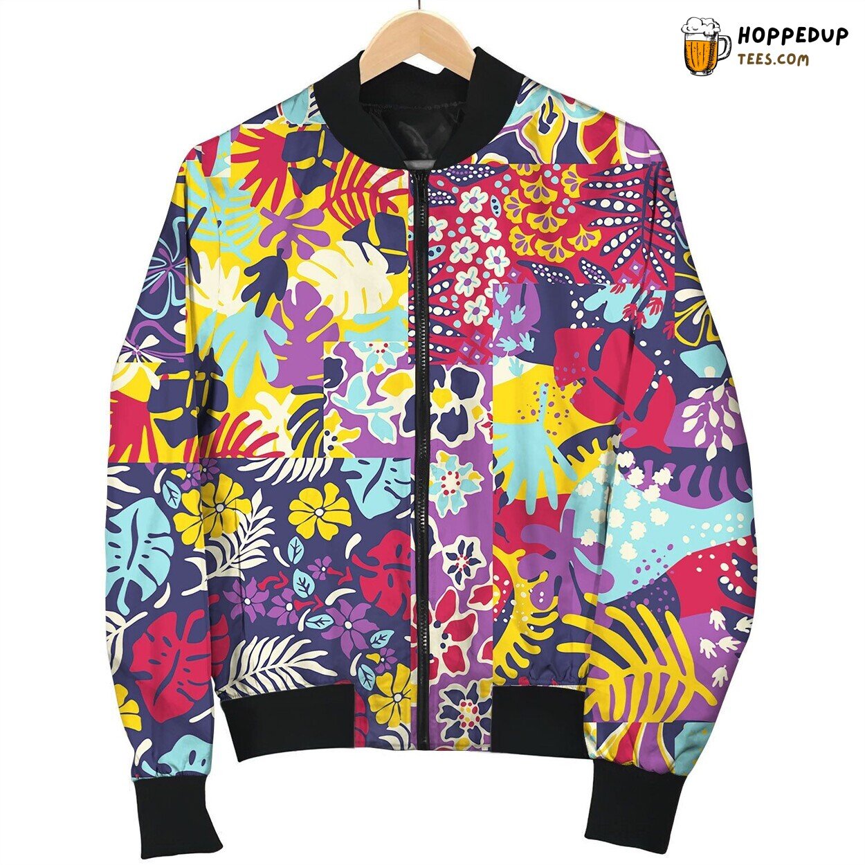 Cute Tropical Plants Flower And Leaves Wallpaper Bomber Jacket