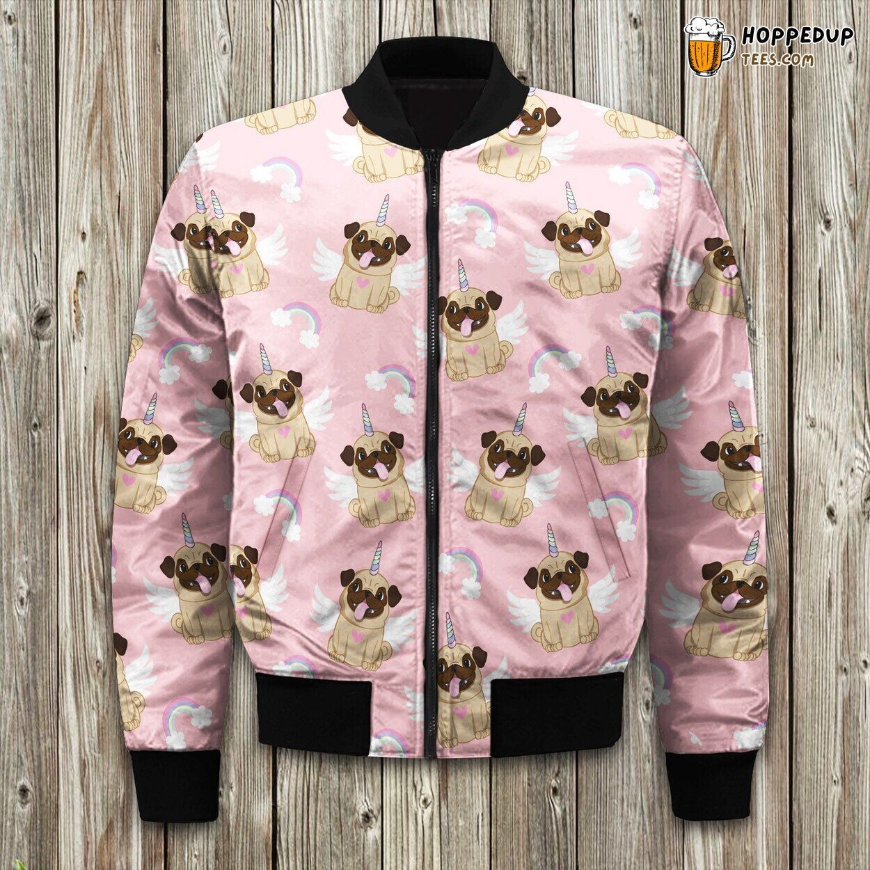 Cute Unicorn Pug Pattern Bomber Jacket