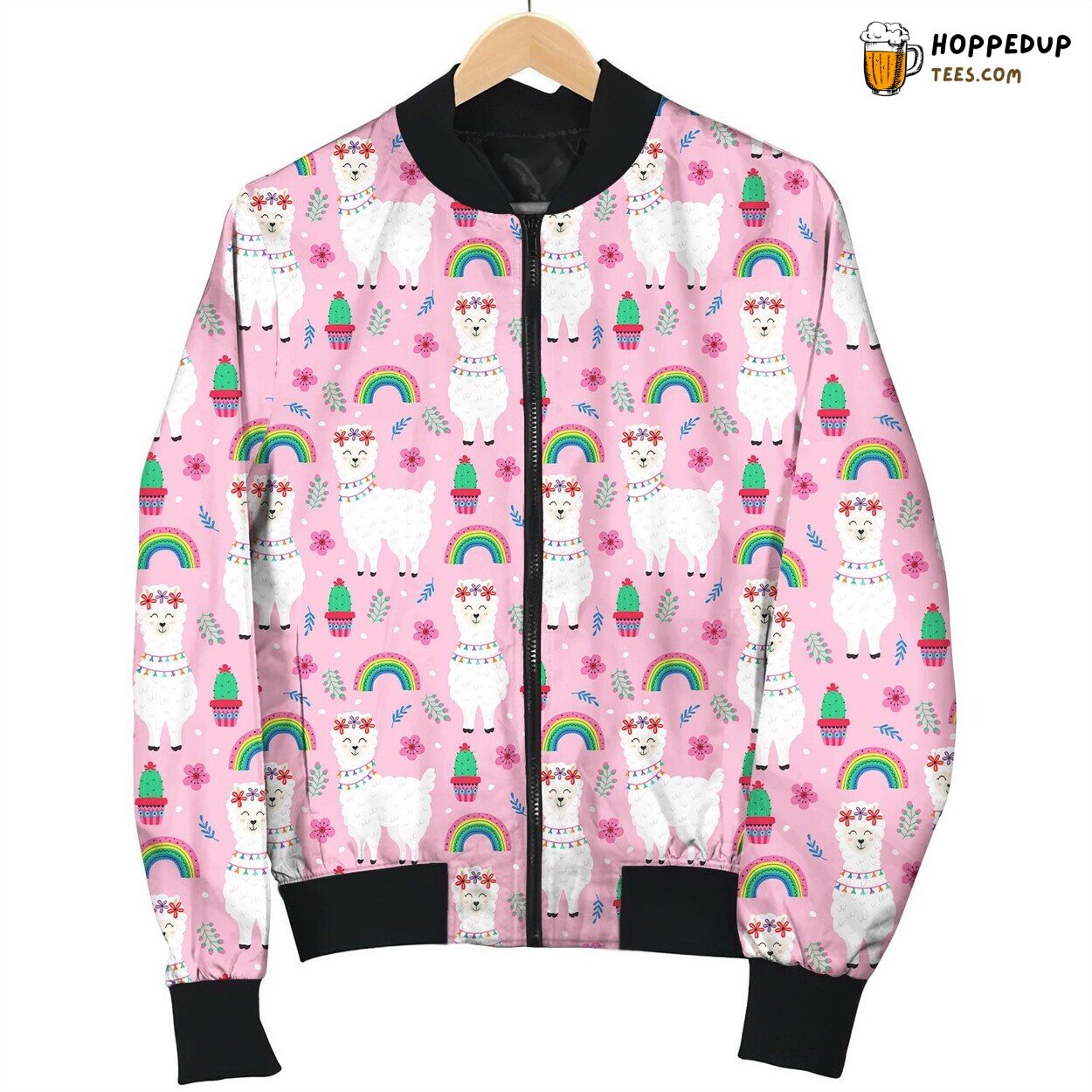 Cute White Llama And Rainbow Bomber Jacket
