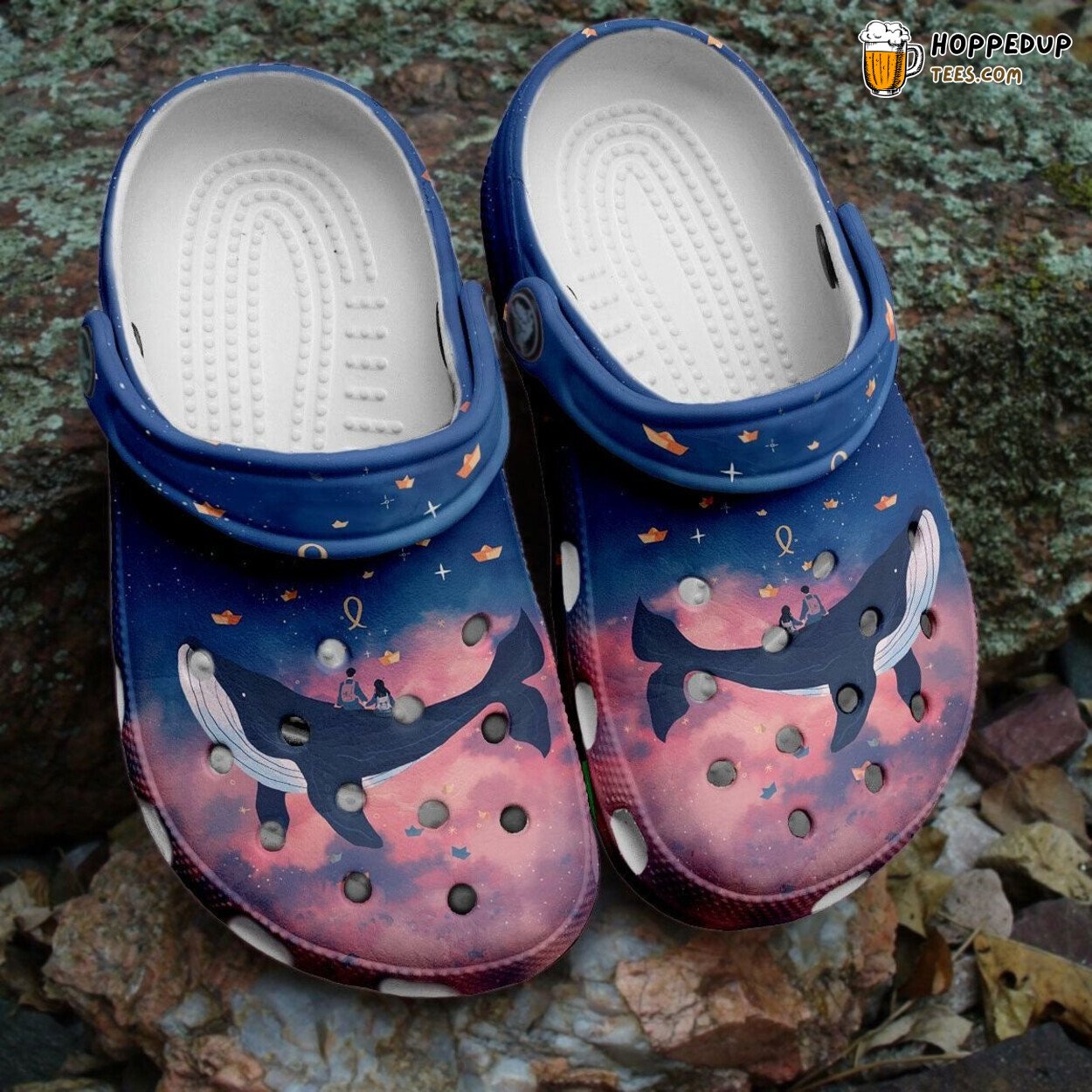 Cutie Couple Whale Love Ocean Themed Crocbland Clog Shoes
