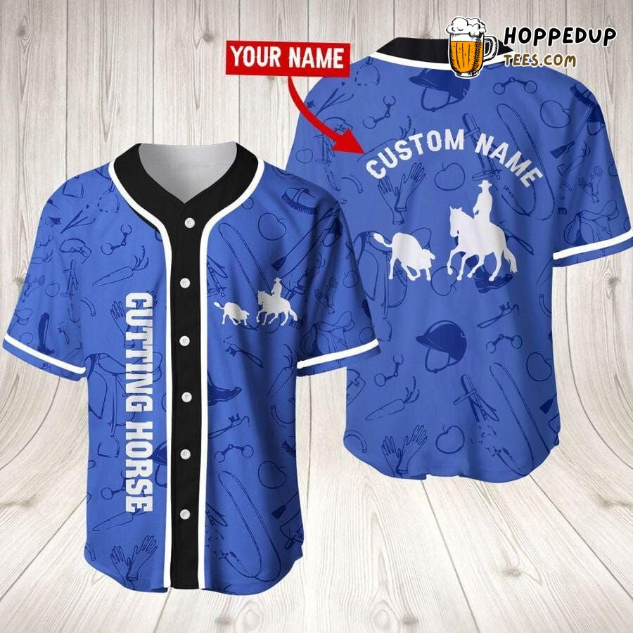 Cutting Horse Blue Design Baseball Jersey Personalized Distinctive Look