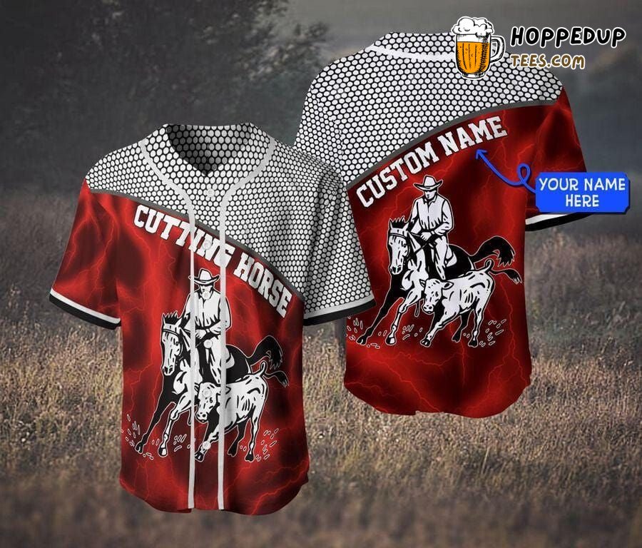 Cutting Horse Red Theme Baseball Jersey Personalized Unique Distinct Look