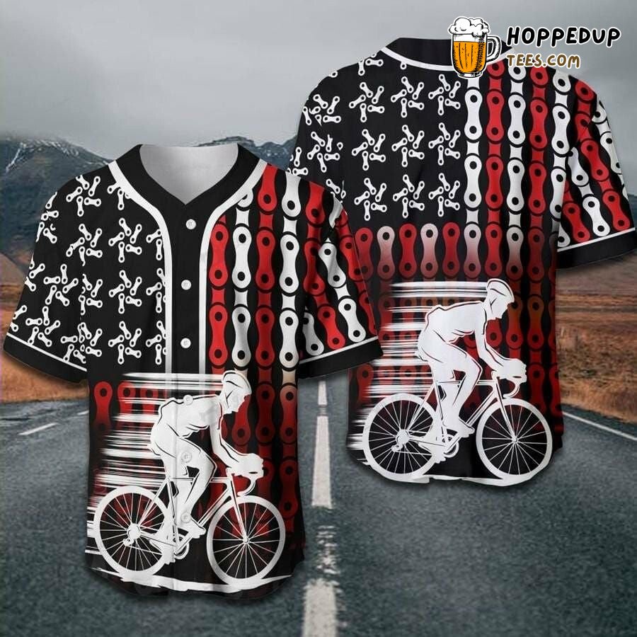 Cycling Bicycle Chain Theme Baseball Jersey Unique Distinctive Design Style