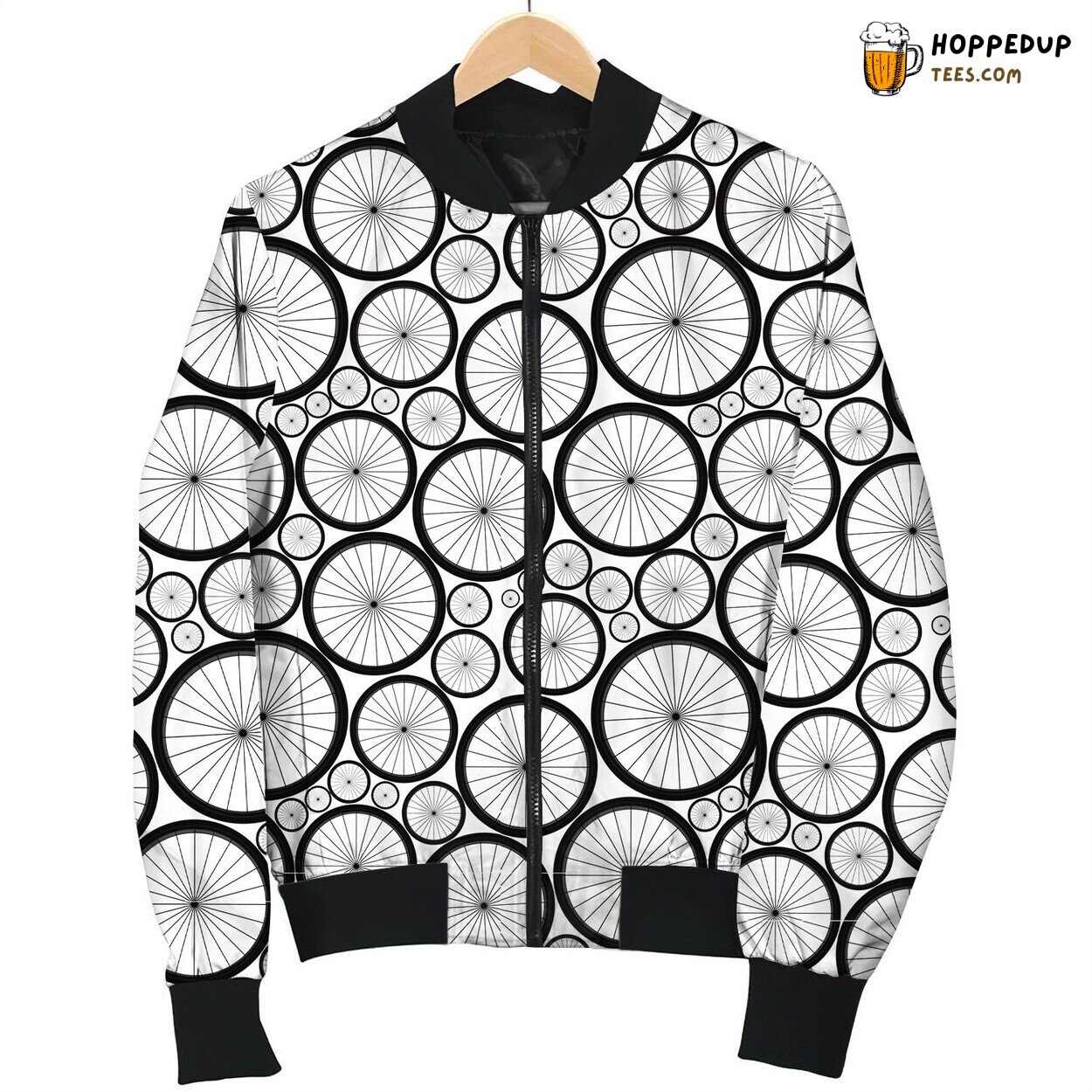 Cycling Wheel Pattern Bomber Jacket