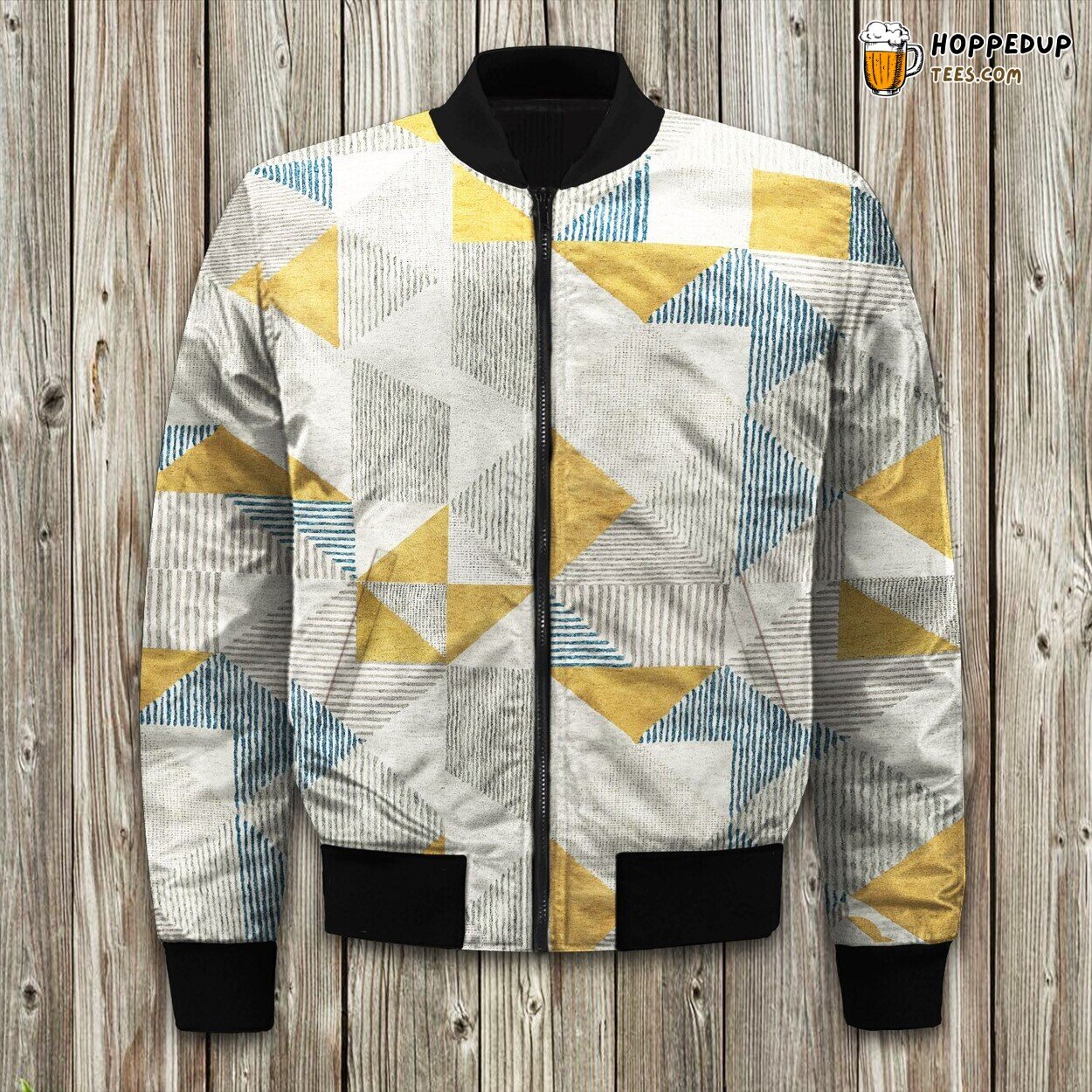 D Abstract Yellow Geometric Pattern Bomber Jacket