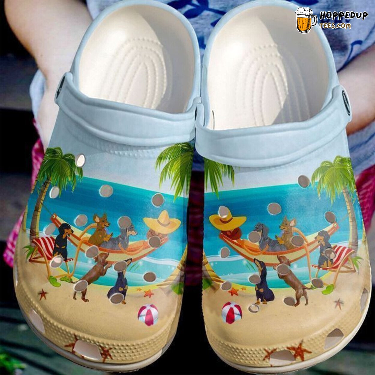 Dachshund Beach Themed Classic Comfortable Stylish Clogs Shoes