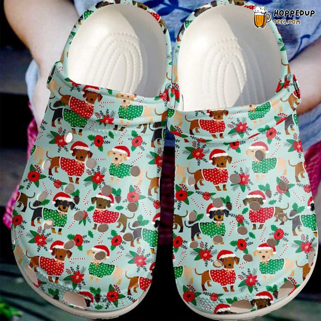 Dachshund Christmas Pattern Themed Comfortable Clog Shoes Fun