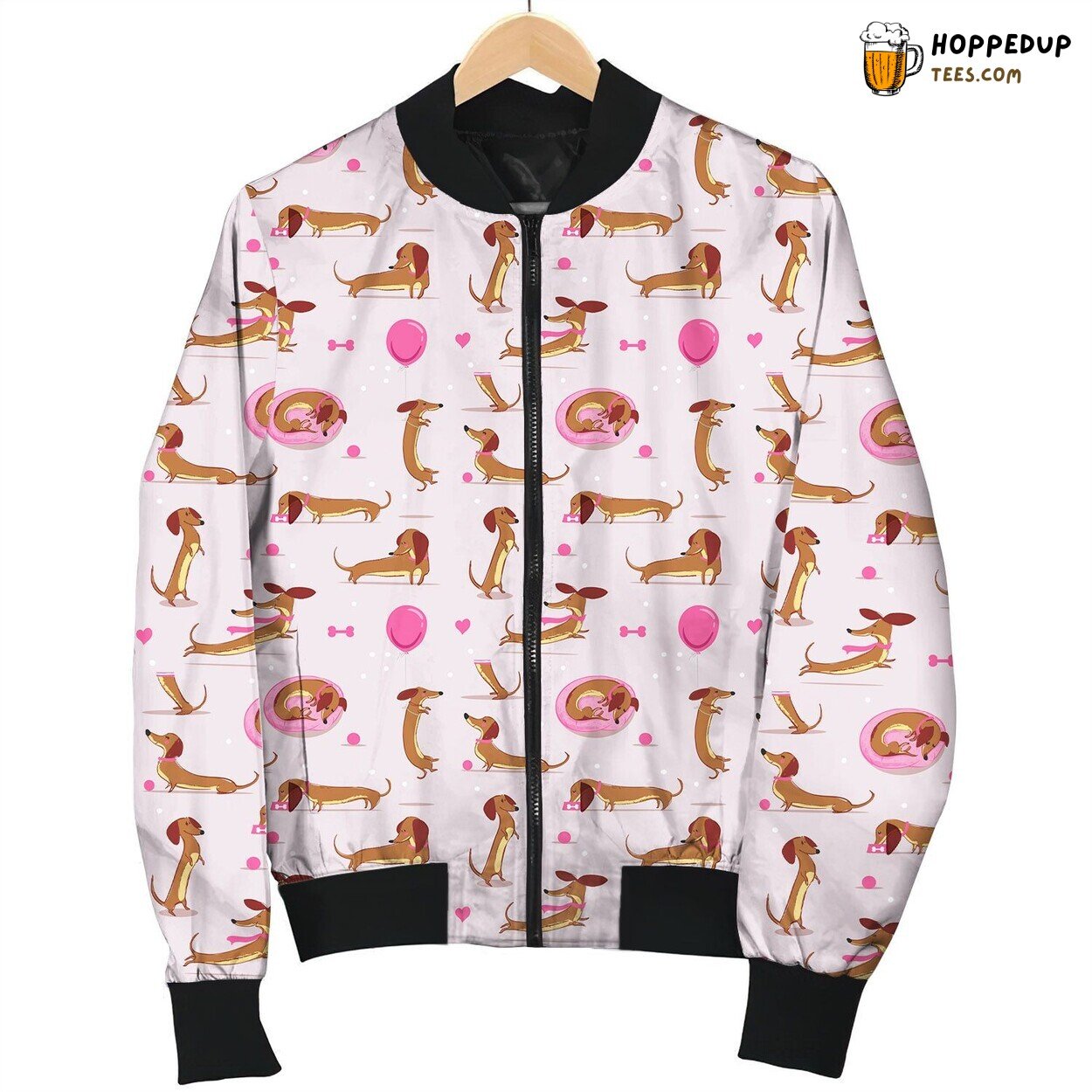 Dachshund Love Highlighted Pink Winter Bomber Jacket Theme