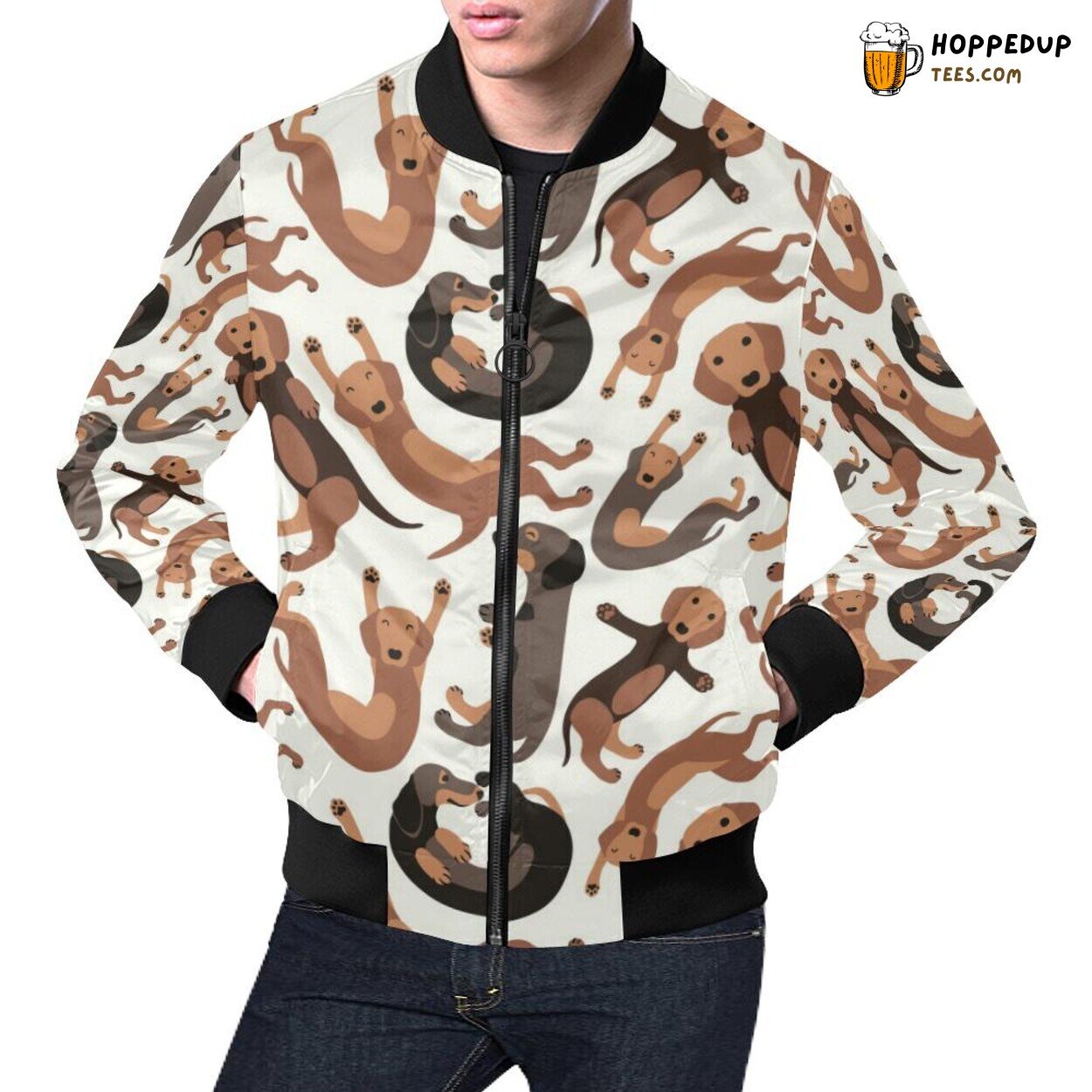 Dachshund Wiener Dog Pattern Print Men’s Bomber Jacket Unique Design Dachshund Wiener Dog Pattern Print Men’s Bomber Jacket Unique Design