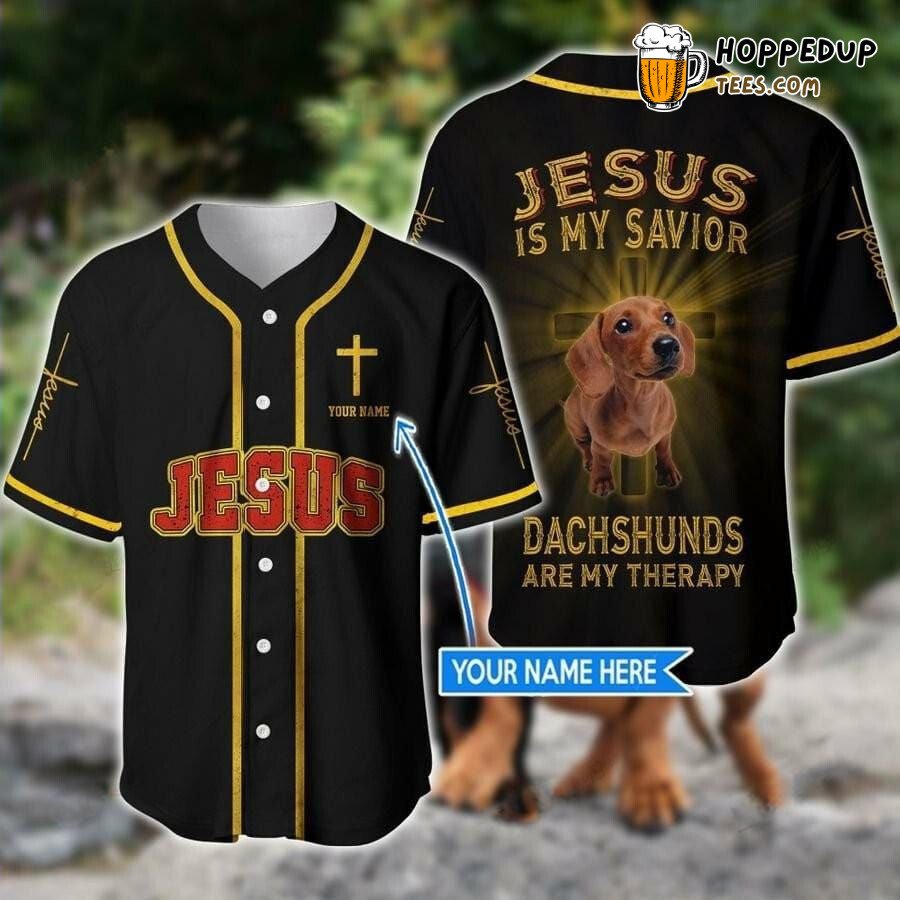 Dachshunds Therapy Jesus Inspired Baseball Jersey Personalized Edition