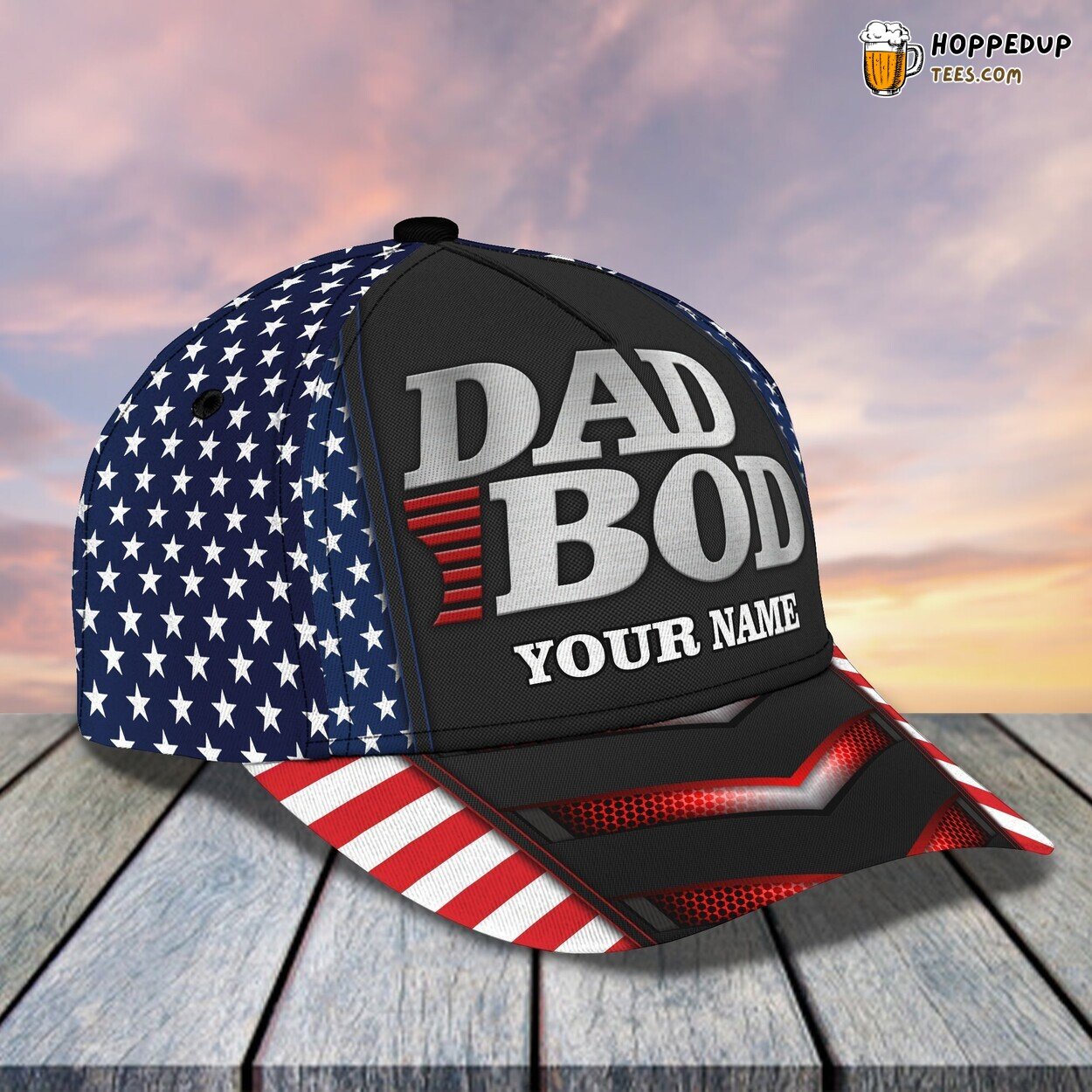 Dad Bod American Flag Classic 3D Cap Personalized Name Premium Edition Look